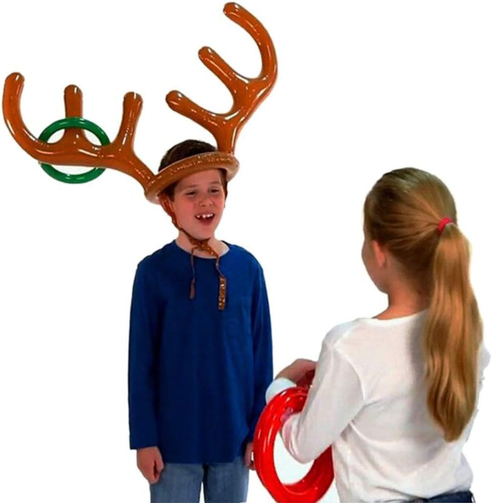 4 Pack Inflatable Reindeer Antlers Ring Hook Game, Christmas Party Antler Hat Games for Kids Adults Family Indoor Outdoor Carnival Xmas Games (4 Antlers 16 Rings) image number 3