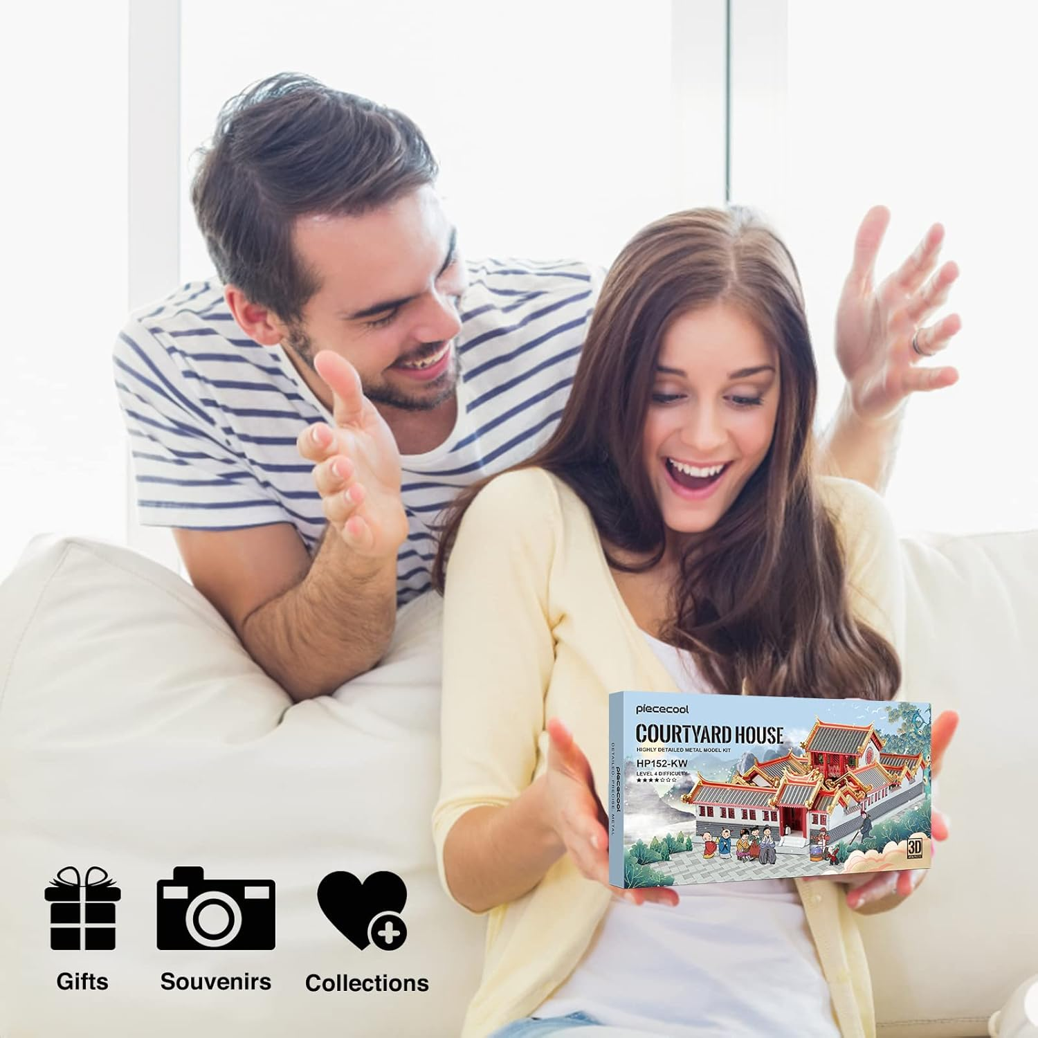 Piececool 3D Metal Puzzles, Beijing Siheyuan Courtyards House Model Kits to Build for Adults, Chinese Architecture Building Blocks 3D Puzzle Learning Toys Best Gifts DIY Craft Home Decor - 203 Pcs