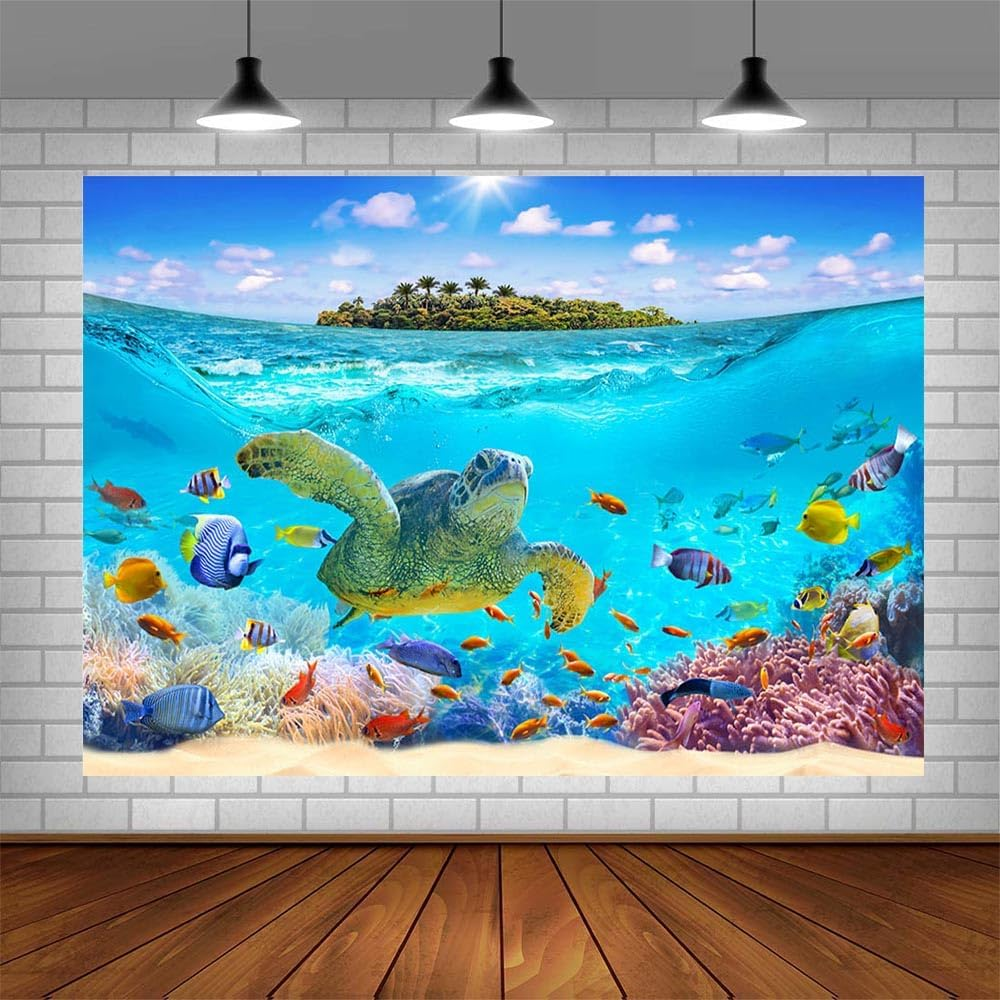AIBIIN 7X5Ft under the Sea Backdrop Summer Ocean Coral Sky Clouds Seaside Islands Birthday Photography Background Baby Shower Party Decor Portrait Photo Props image number 3