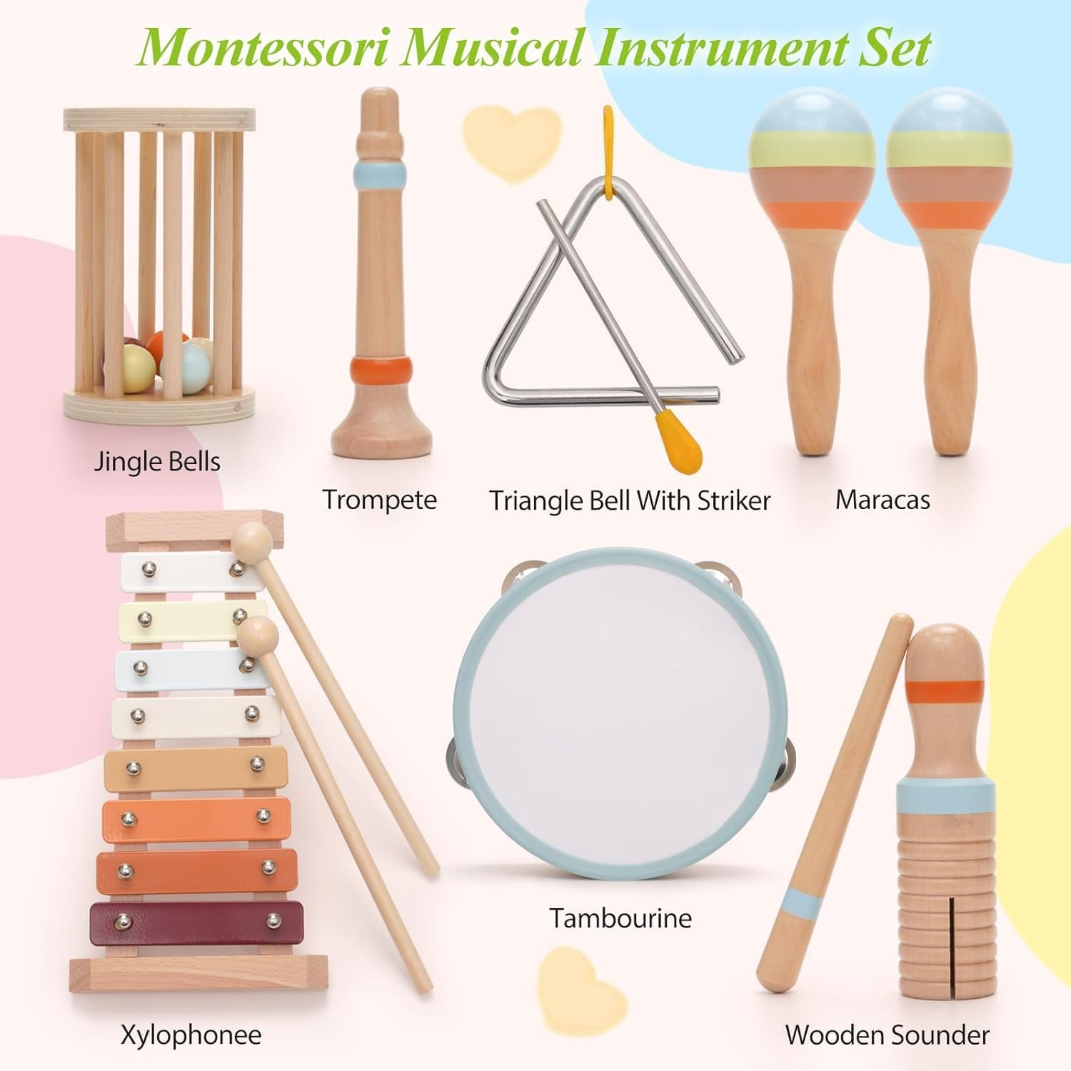 Sezhuol Toddler Musical Instruments, Montessori Wooden Percussion Instruments Toys for Kids, Musical Instruments Set for Kids, Kids Preschool Education Musical Toy, Gift for Boys Girls image number 3