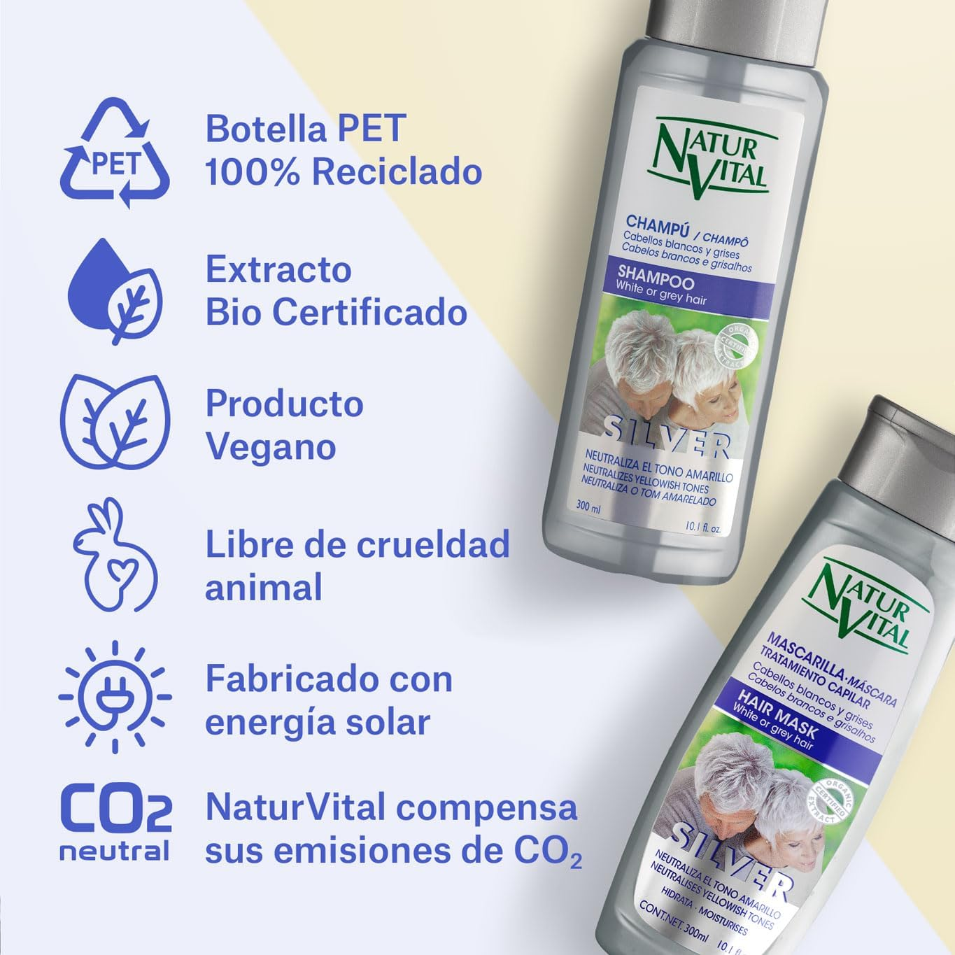 Naturvital Silver Shampoo with Blueberry Extract for Blonde, Silver, White or Grey Hair -300Ml image number 2