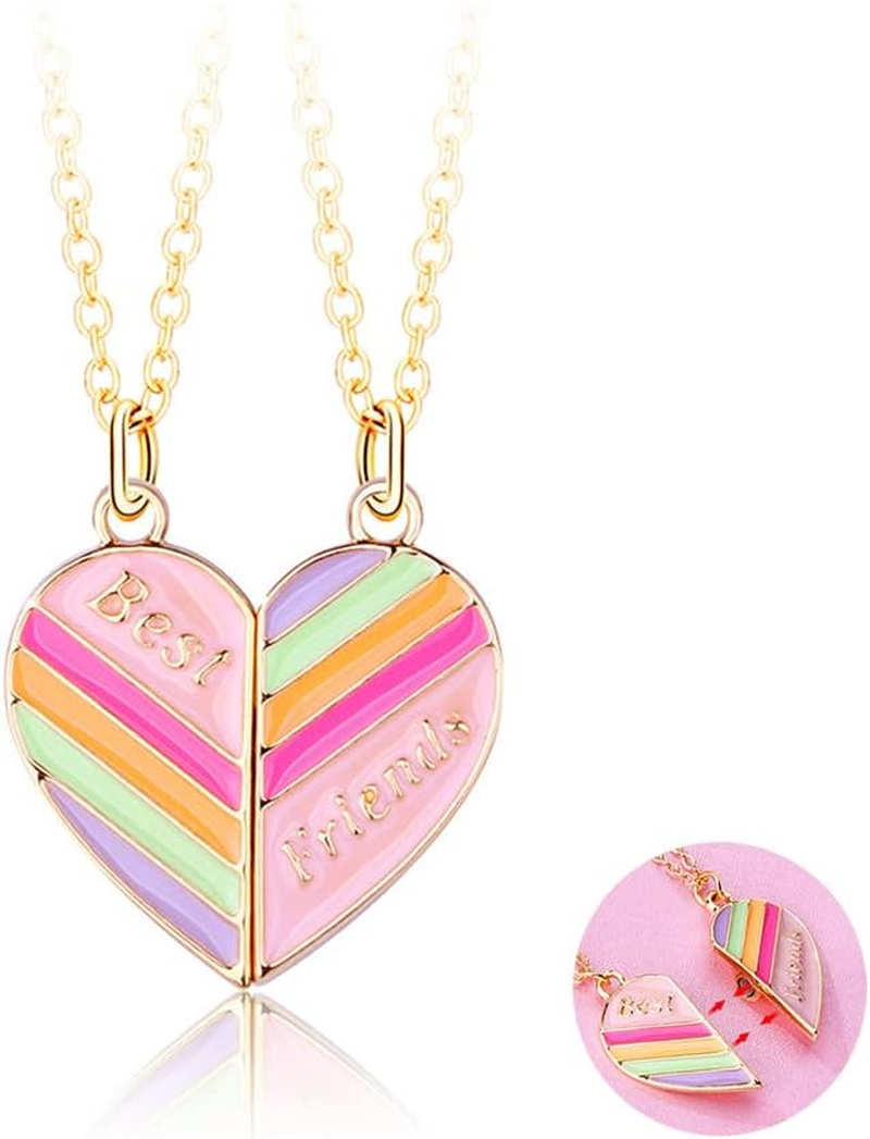 Magnetic BFF Necklace for 2 Girls Heart Rainbow Friends Necklace for Best Friend Christmas Birthday Gifts for Bestie Matching Friendship Necklaces for 2 Teen Girls image number 3