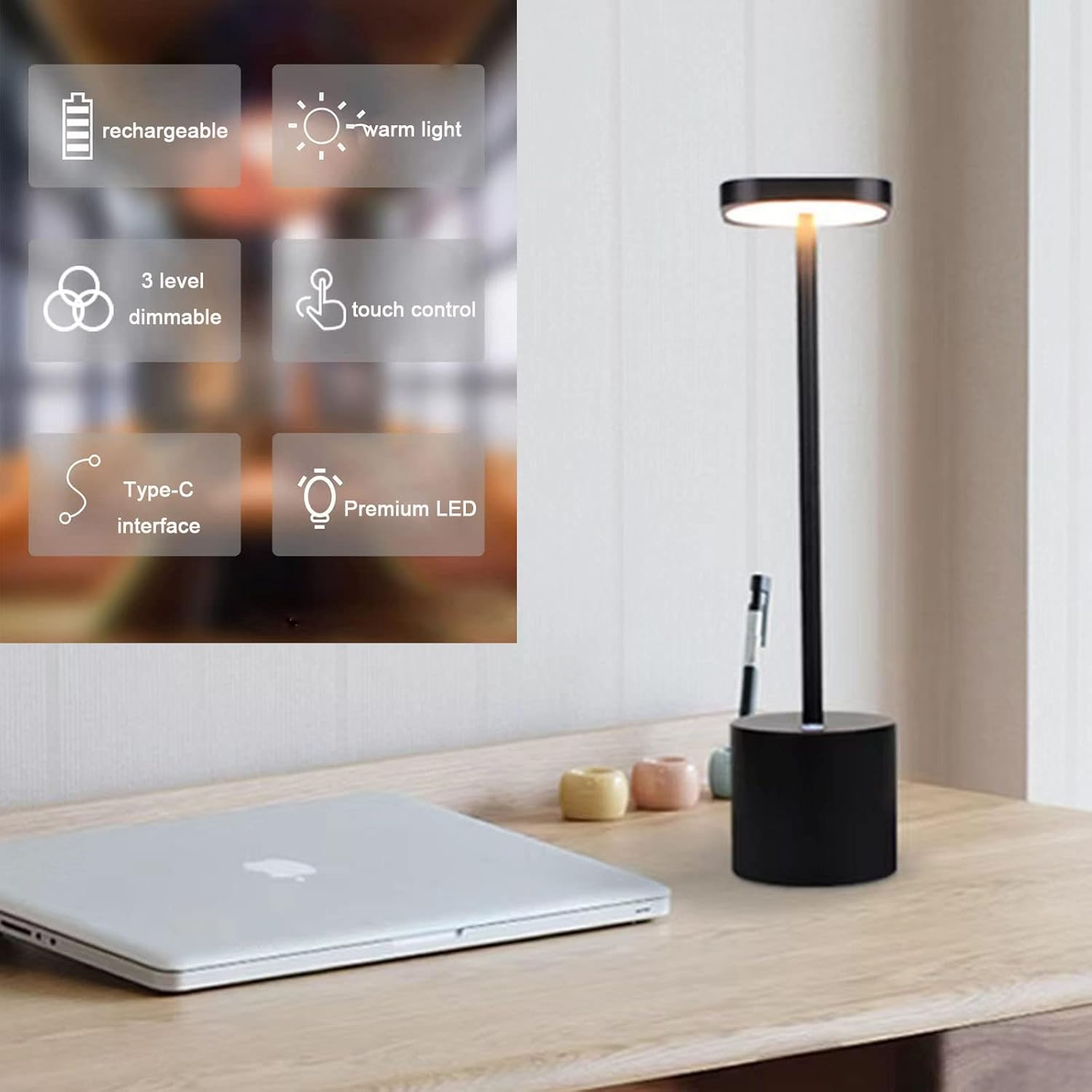 Rechargeable Cordless LED Table Lamp, 5200Mah Battery Operated Desk Lamp, 3 Color Modes, Touch Dimmable, USB Bedside Lamp for Home, Dining, Indoor, Outdoor, Living Room &ndash; Black image number 4