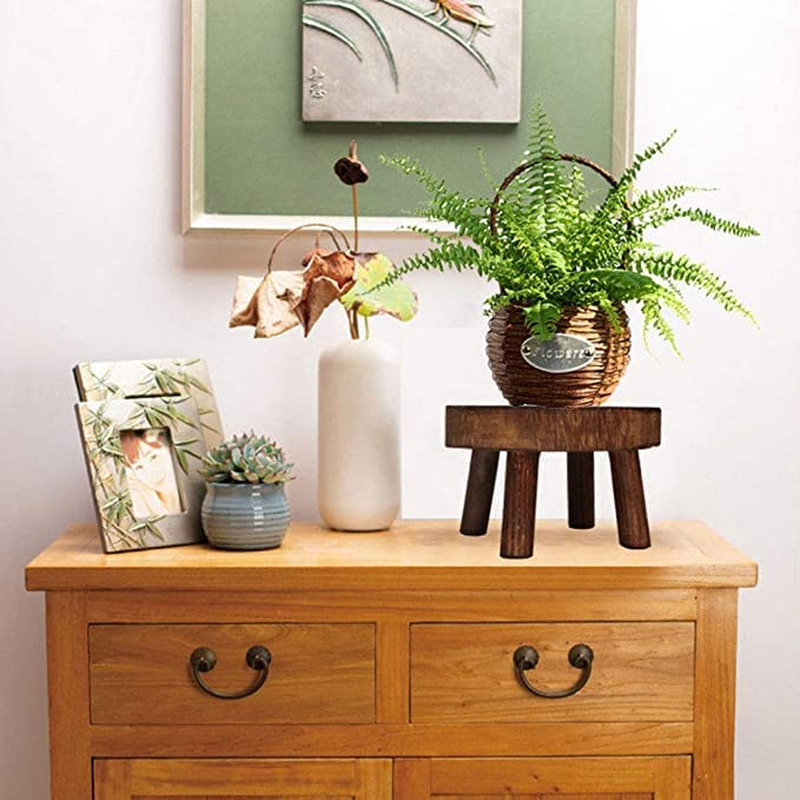 Mini Corner Small Plant Stands for Indoor Plants Rack Mid Century Modern Wood Planter Holder Stool Flower Pot Outdoor round Wooden Stool Display Stand for Patio,Home Garden Decor (S) image number 6