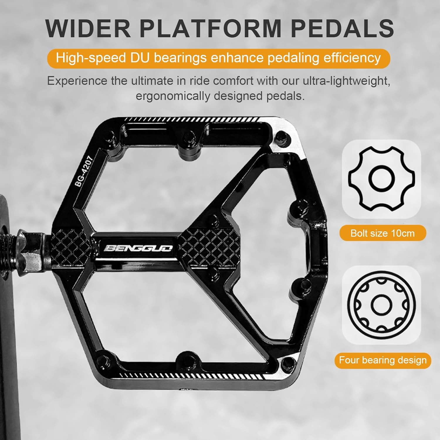 Mountain Bike Pedals, 4 Bearings Bicycle Pedals, Aluminum Alloy Bicycle Pedals, Road Bike Pedals with 20 Anti-Skid Pins, 9/16&rdquo; CNC Bicycle Flat Pedals for Road Mountain BMX MTB Bike image number 3