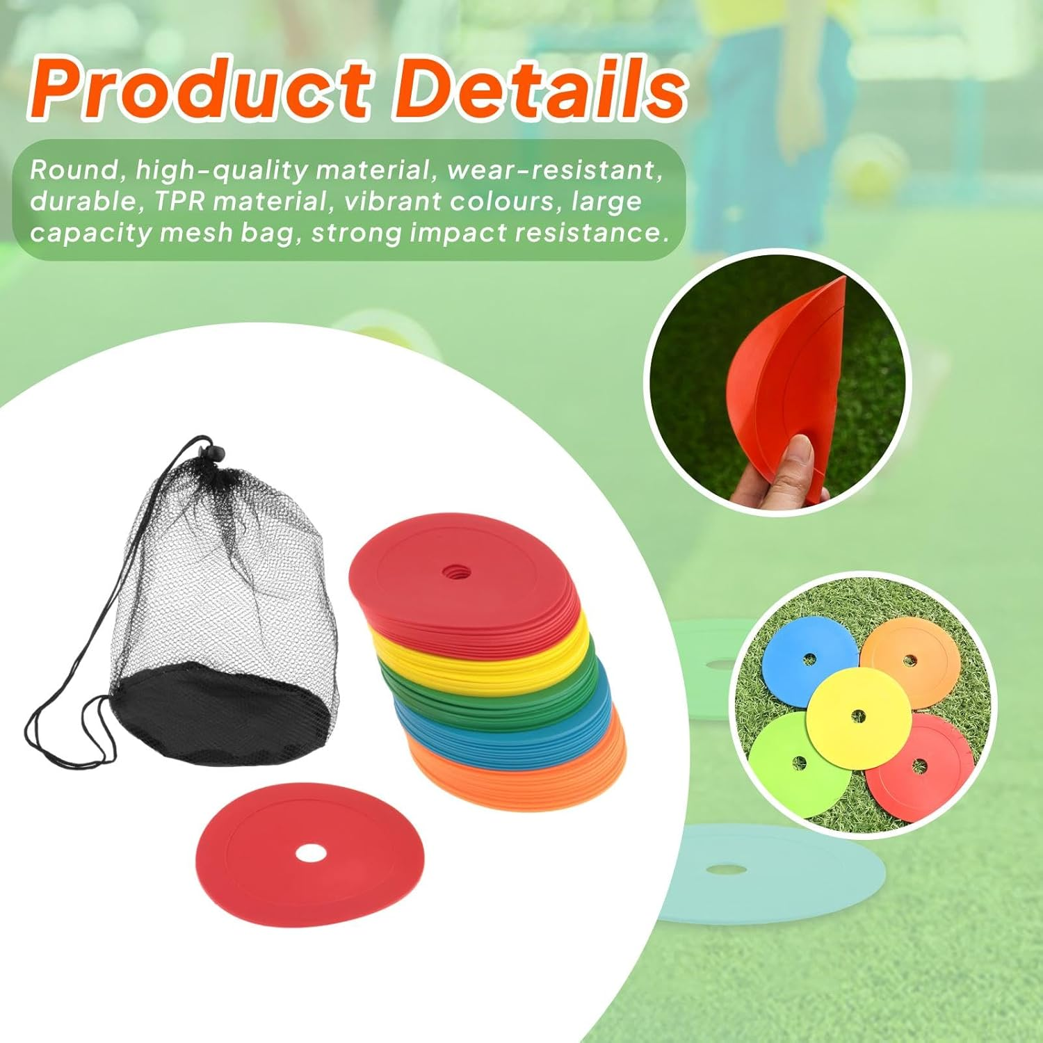 50 Pieces Flat Cones Spots Markers 15.3 Cm Non Slip Soccer Cones Flat Discs for Coaches Sports Training Volleyball Basketball