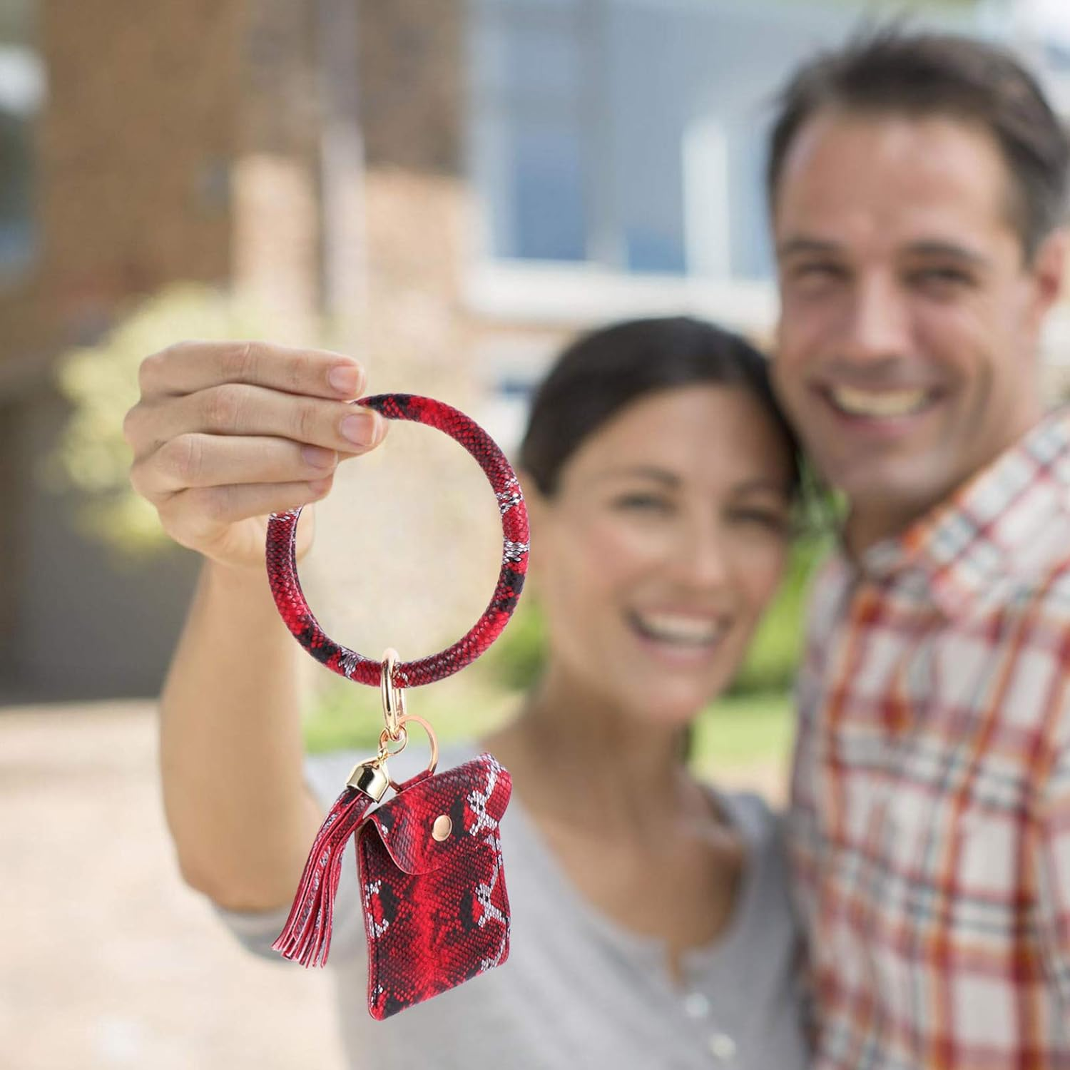 1 Pc Bracelet Keychain Leather Tassel Key Ring Wristlet Ring Circle Bangle Key Wristlet Keychain Ring Bracelets Backpack Keychain Bangle Keyring Coin Purse Pu Leather Multifunction image number 6