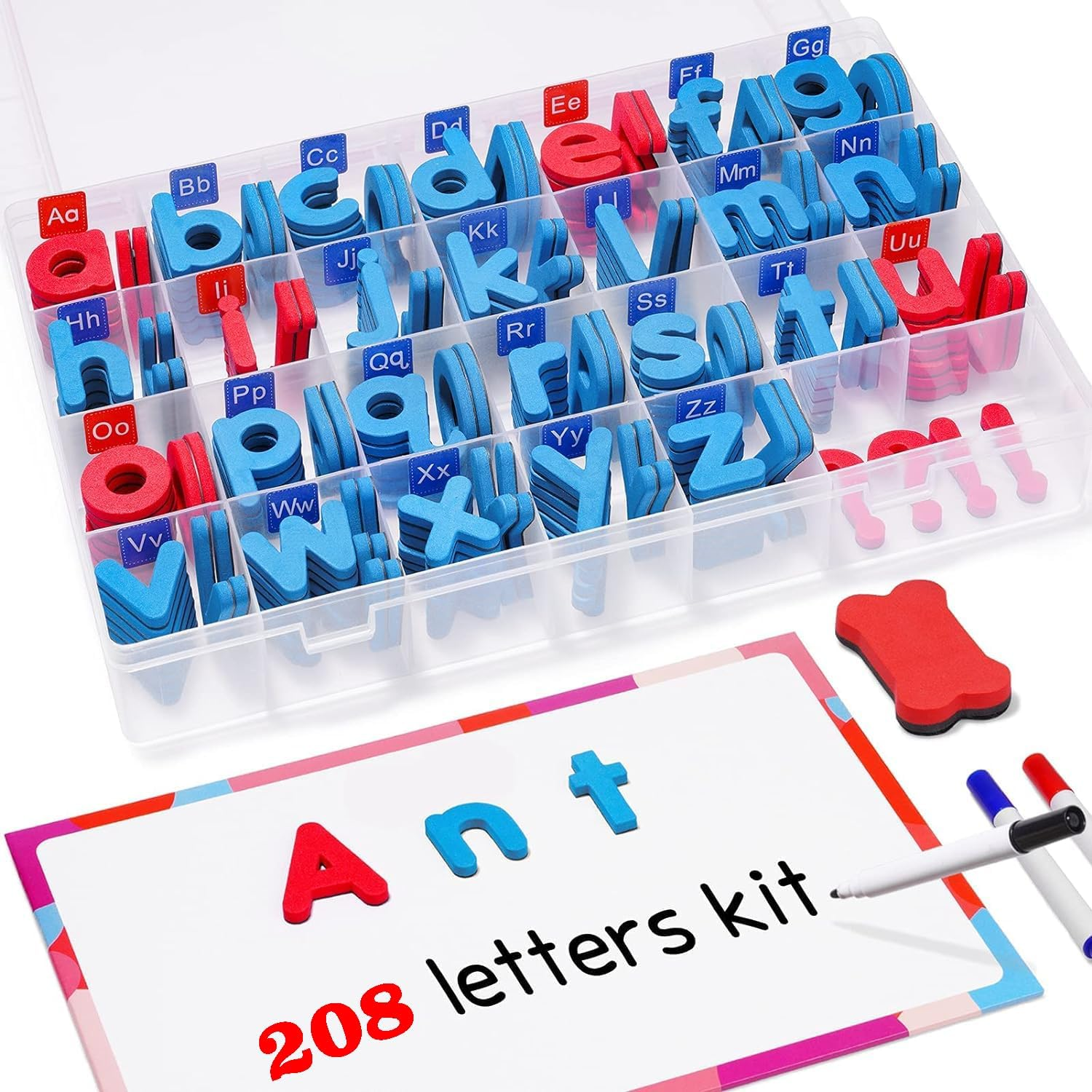 Vosinrly Magnetic Letters 208Pcs with Magnetic Board and Storage Box - Uppercase Lowercase Foam Alphabet ABC Magnets for Fridge Refrigerator - Educational Toy Set for Classroom Kids Learning Spelling image number 4
