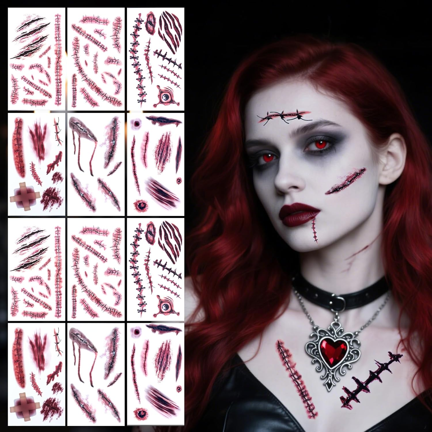 12 Sheets Face Tattoo Carnival, Large Size Bat Spider Tattoo, Adults Children Halloween Fancy Dress Tattoo Witch Accessories for Carnival Make-Up Halloween Masquerade Party