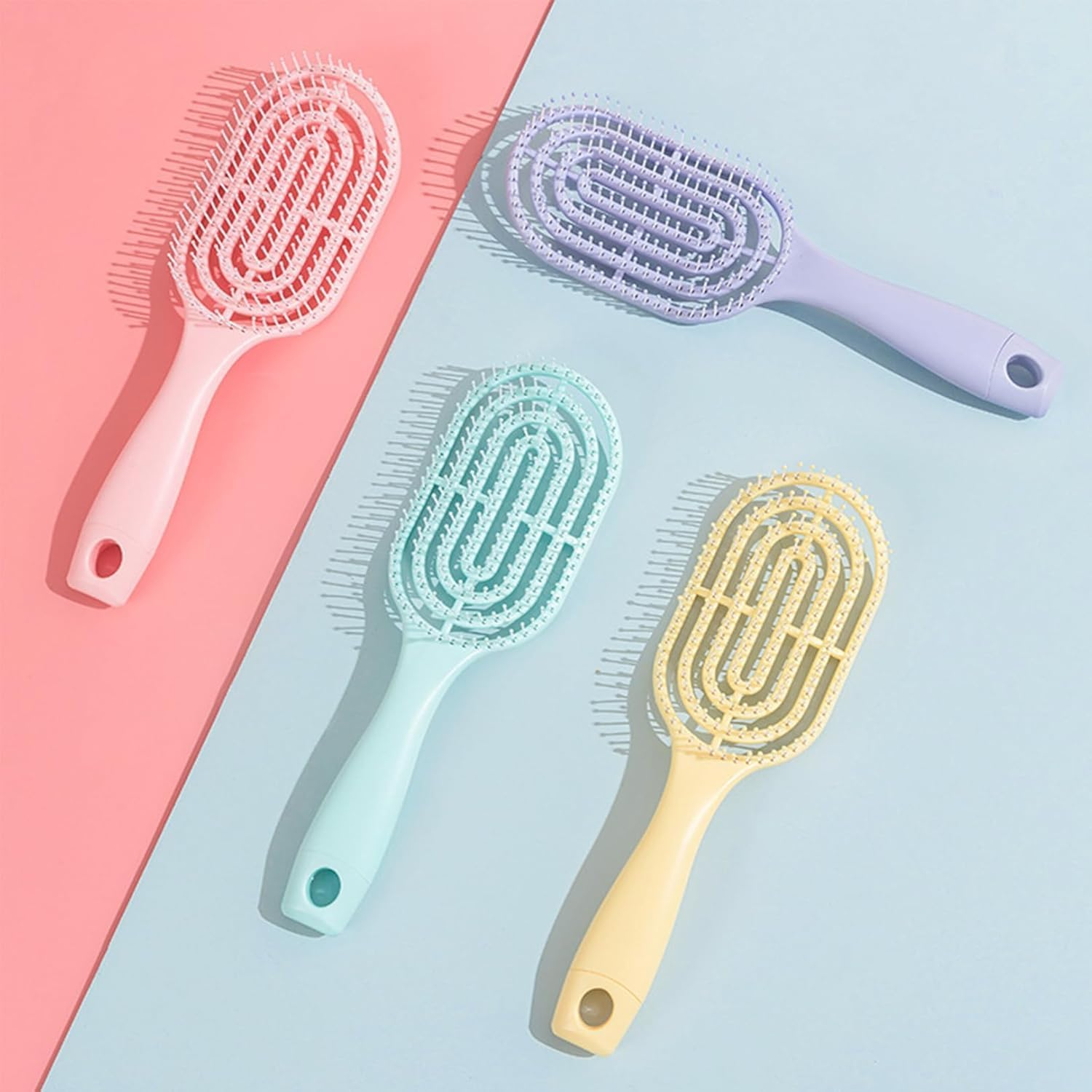 Limcryspp Anti-Tangling, Painless Smoothing, Suitable for Straight, Curly Hair and Wet ， Gentle Scalp Massage, Suitable for Both Men and Women (Yellow) - Pink image number 4