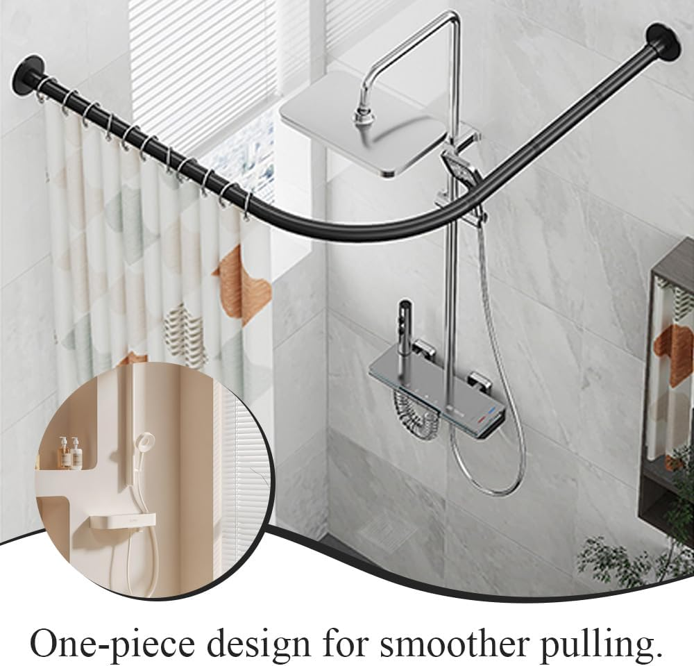 Shower Curtain Rod,Tension Curtain Rod,Heavy Duty Shower Rods,Stainless Steel Corner Curtain Rod,For Bathroom,For Shower,L Shape,Can Be Punched or Not,Two Installation Methods image number 3