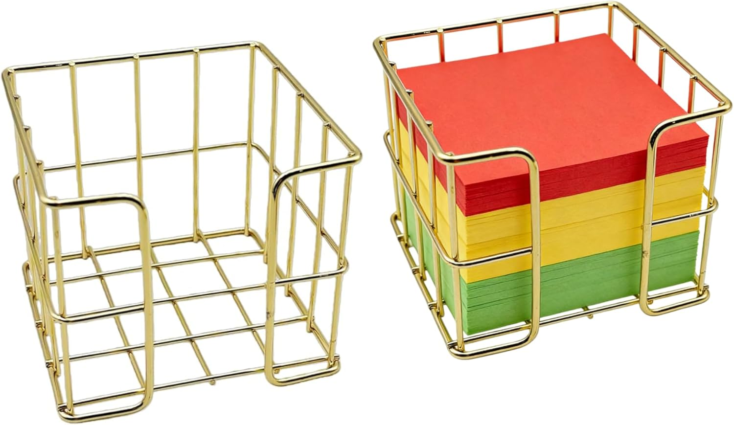 Alaviitsi 2 Pcs Golden Sticky Note Holder, Cute Desk Organizer with Sticky Notes Dispenser, Office Memo Holders &Metal Note Storage Holder(3.8 X 3.2 Inch)