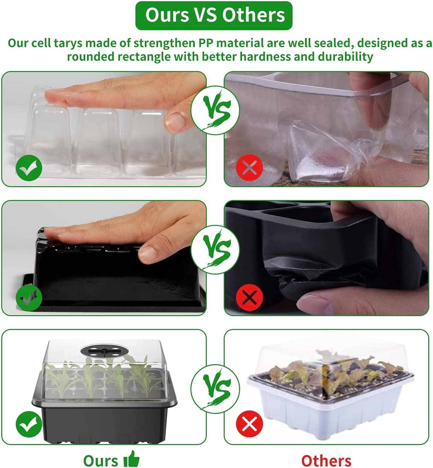 Seed Starter Tray Kit 10 Pack Seed Starting with Humidity Adjustable Dome and Base Vented Trays for Greenhouse & Gardens 120 Cells Growing Trays Mini Propagator Suitable for Seedling image number 3