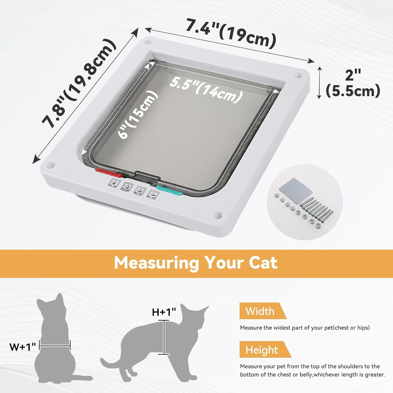 Namsan White Cat Flap Insulated for Cats 4 Locking Styles Cat Flap Silent with Magnet 19 Cm X 15 Cm (W X H) image number 3