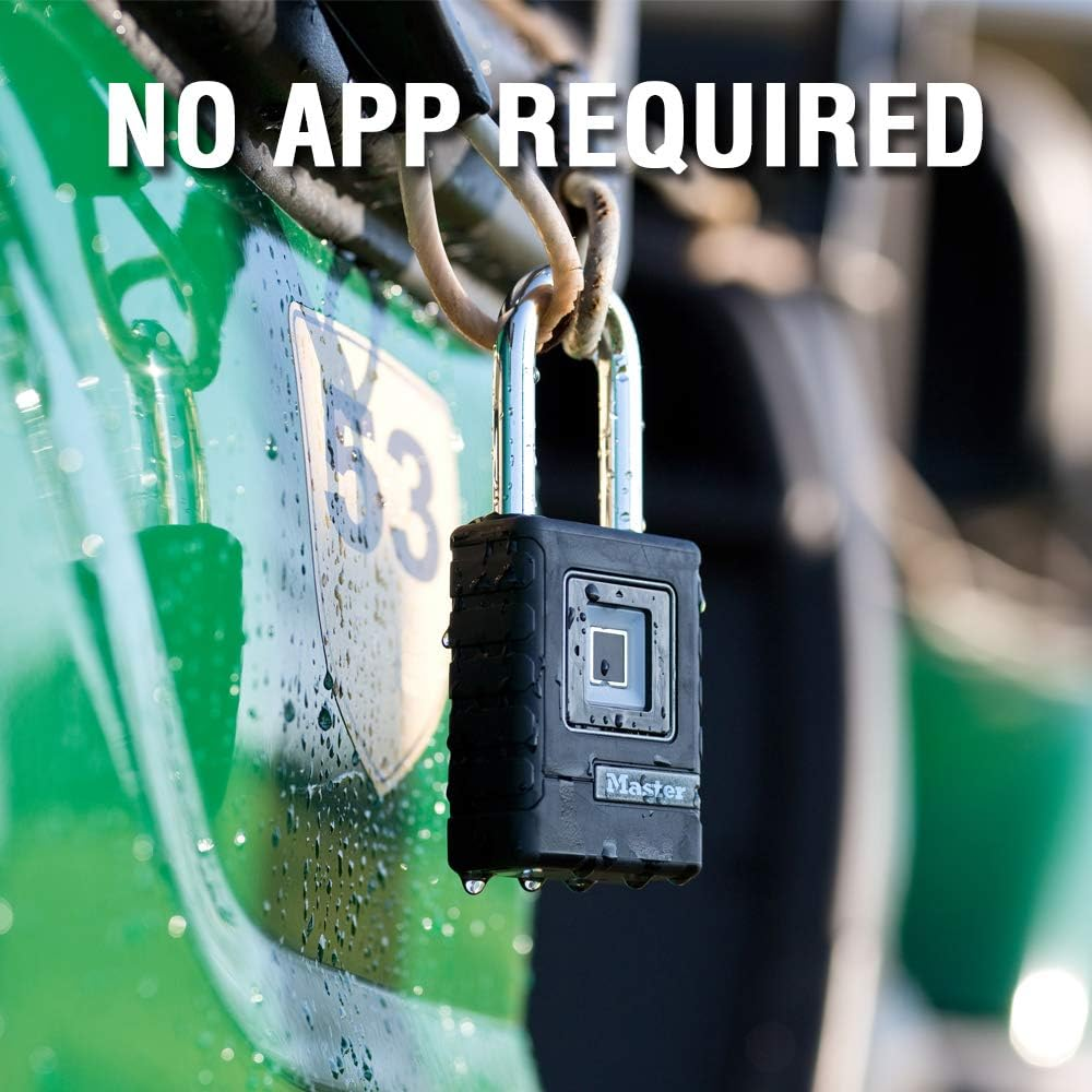 Master Lock 56Mm Biometric Padlock - Finger Print Lock for Storage Unit - Keyless Secure Outdoor Weatherproof Biometric Lock with Backup Combination Lock - Long 51Mm Shackle - No App Required