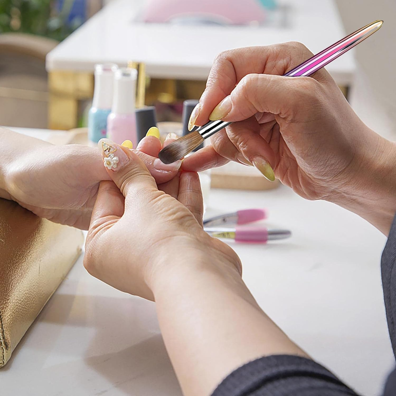 Gradient Nail Brushes Set - Nail Brushes Set for Acrylic Application Nail Drawing Art Brush | Acrylic Application Nail Extension Carving Nail Salon Home Xifeng