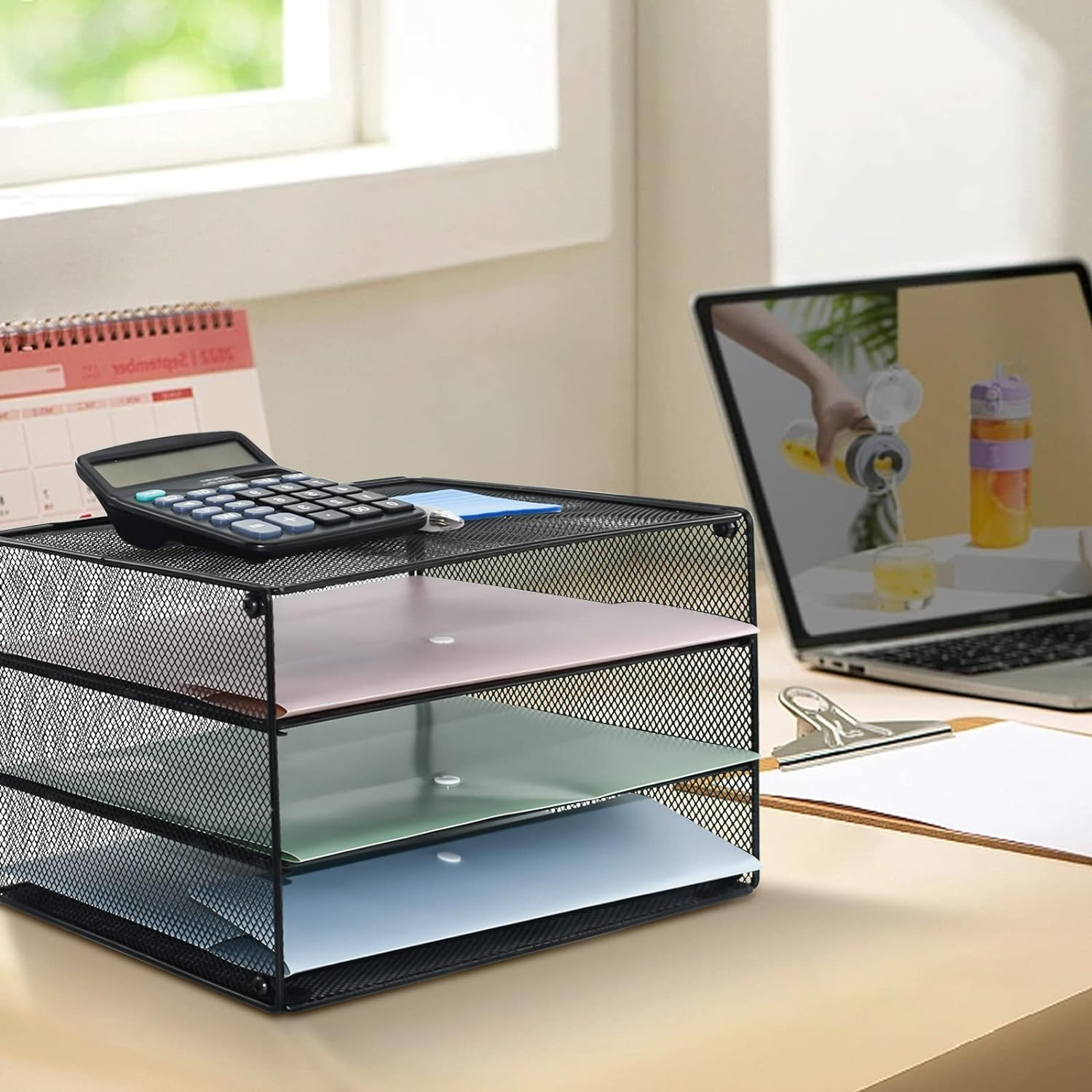 VANRA 3 Tier Letter Tray Paper Organizer Metal Mesh Desktop Document File Organizer with Sliding Tray for Office and Study image number 6