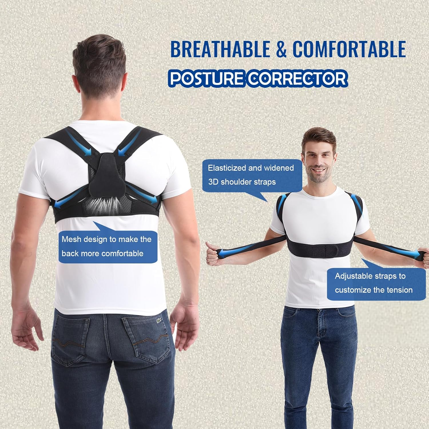 Paskyee Posture Corrector for Women and Men，Adjustable Back Brace for Scoliosis, Hunchback Correction, Back Pain, Spine Corrector, Invisible under Clothes Black L/XL image number 3