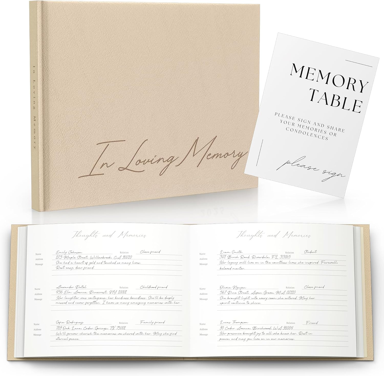 Funeral Guest Book for 2025 Celebration of Life Memorial Service - Leather Memory Book for Funeral Guests to Sign in with Condolence Memory Table Sign & Back Pocket - Blue Guestbook