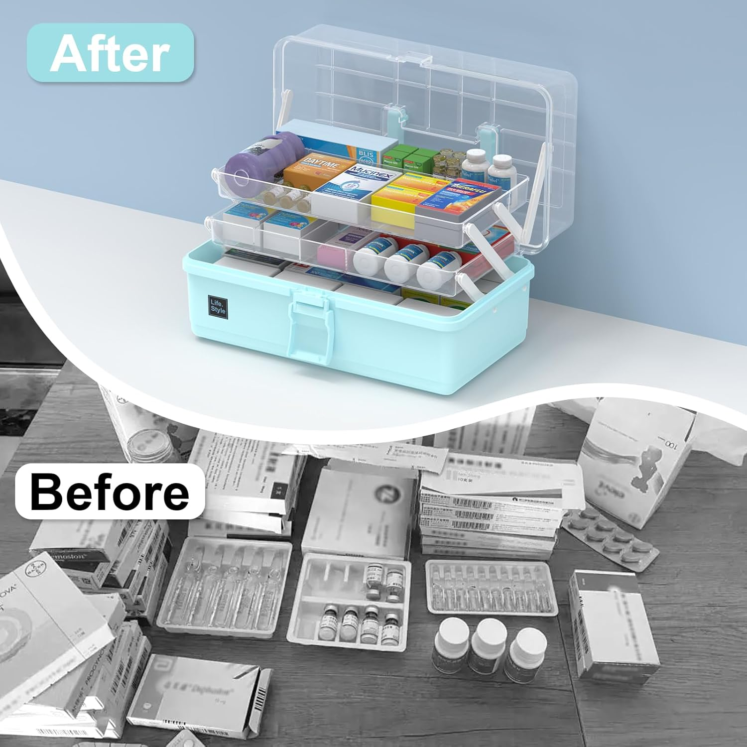 Craft Box, 13 Inch 3 Layers Multipurpose Craft Organizer and Storage Cabinet, Art Supply Storage for Sewing, First Aid and Cosmetic, Portable Handled Storage Box for Home, School, Office image number 2