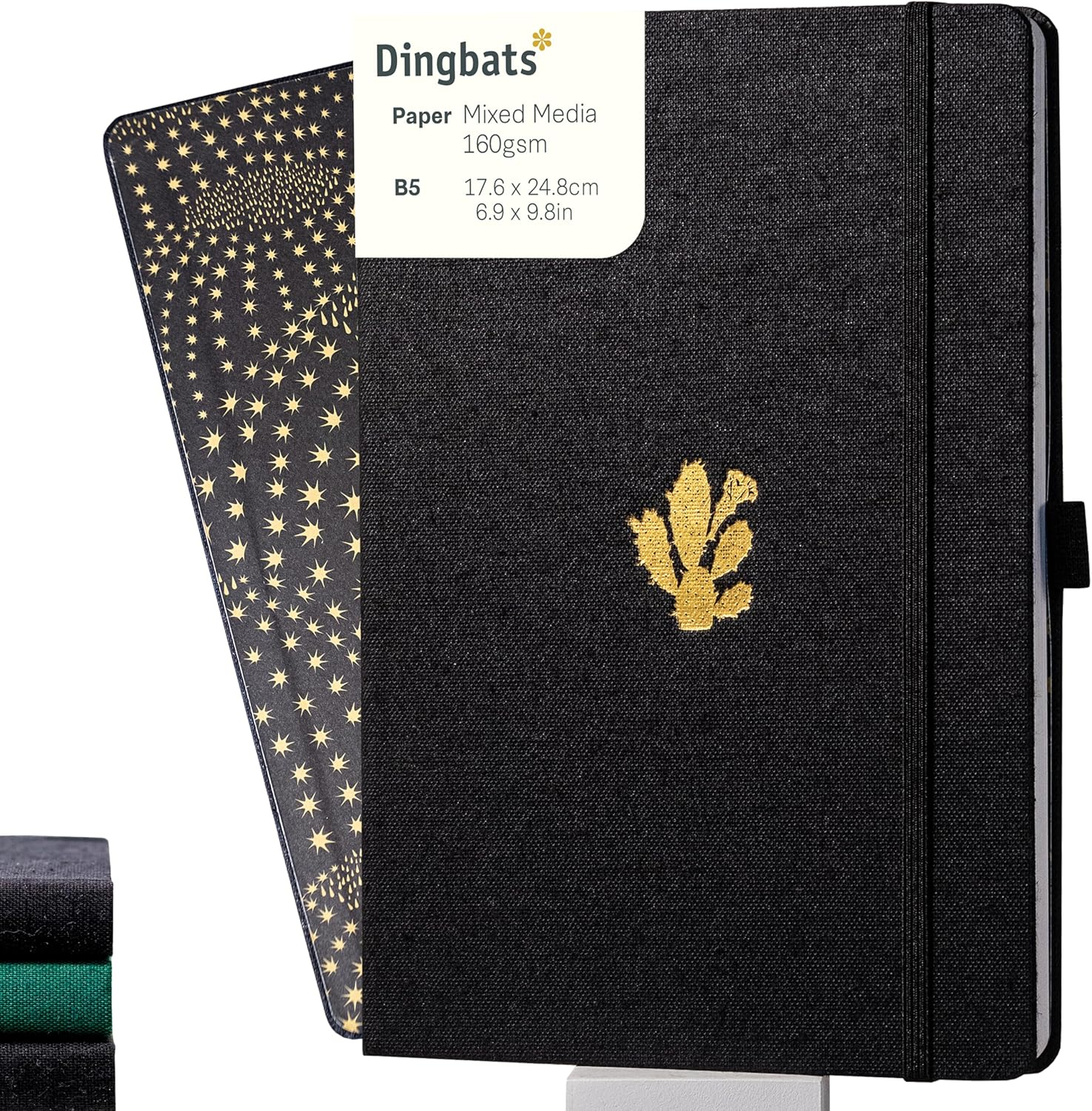 Dingbats* Pro B5 Plain Large Notebook with Gift Box - Textile Cover, Thread Stitching - Pocket, Elastic Closure, Pen Holder, Bookmark