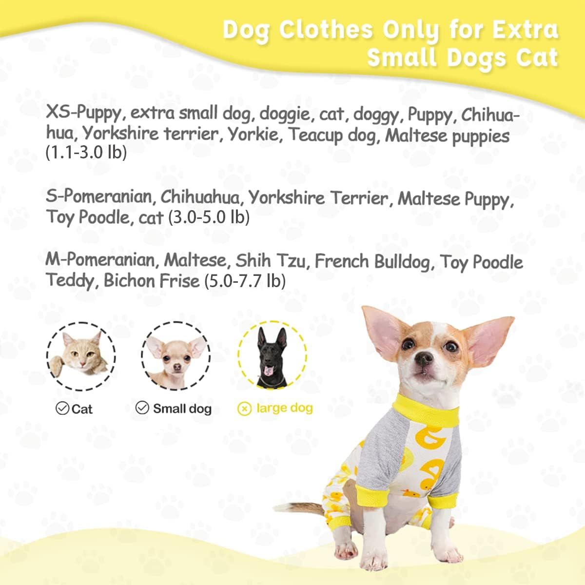 Sebaoyu Dog Onesie for Small Dogs, Chihuahua & Yorkie, Extra Small, Yellow, Duck Pattern image number 2