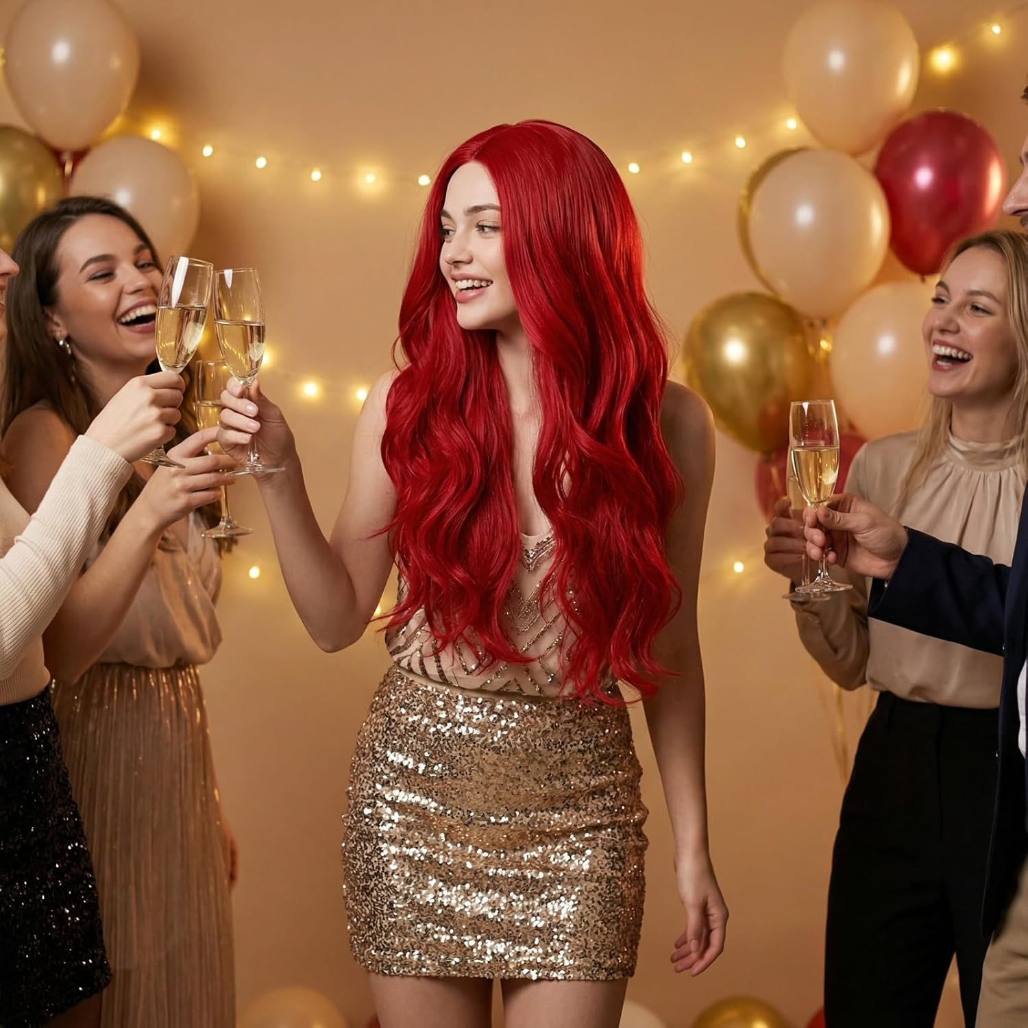 GYHWOFUL Red Wig Women'S Long - 60 Cm Wavy Middle Parting Synthetic Wig Women for Cosplay, Carnival, Halloween, Party & Daily Life, Natural Red Wig for Women