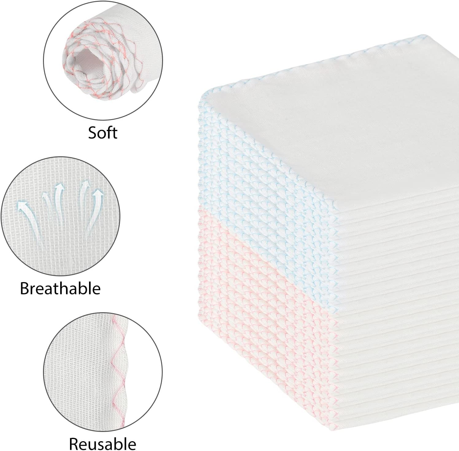 20 Pack Muslin Face Cloths, Reusable Face Cloth 30X30Cm/11.8X11.8In, Muslin Cloths Soft and Light for Makeup Remover, Non-Fluorescent Cotton for Baby image number 4