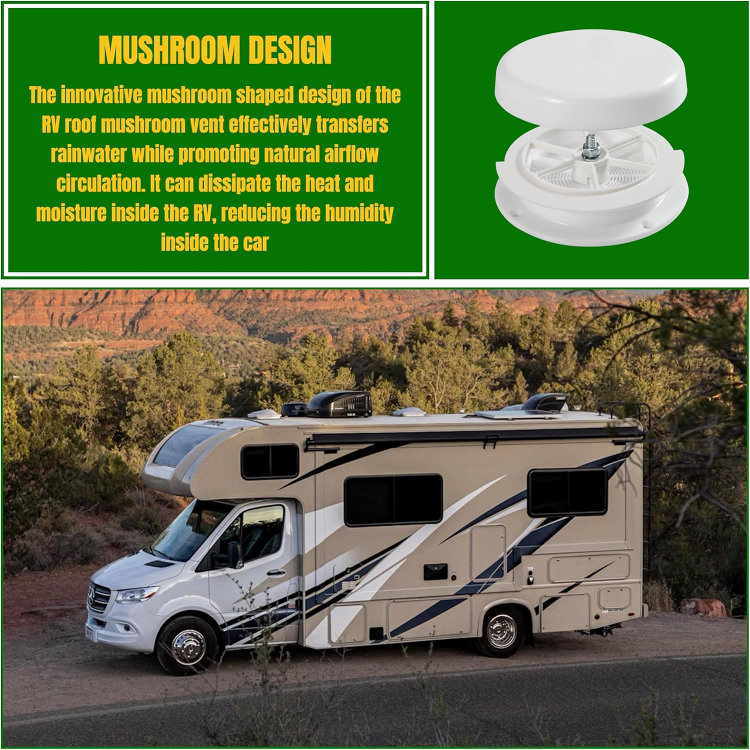 1 Pcs RV Roof Mushroom Vent Plumbing Vents with 1 Pcs Water Cover Guard Cap for Trailers Motor Homes Campers, White image number 5