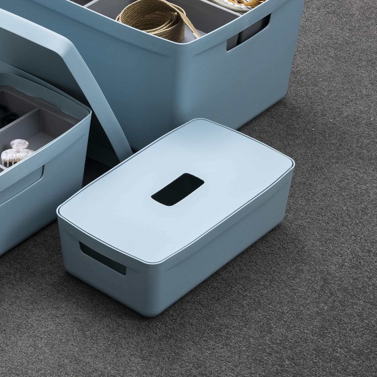 IDEA HOME FLEXISTORE Storage Box 5L &ndash; Durable Organizer with Lid and Handles &ndash; Unbreakable Plastic &ndash; Denim Blue Storage Container for Home and Office image number 2