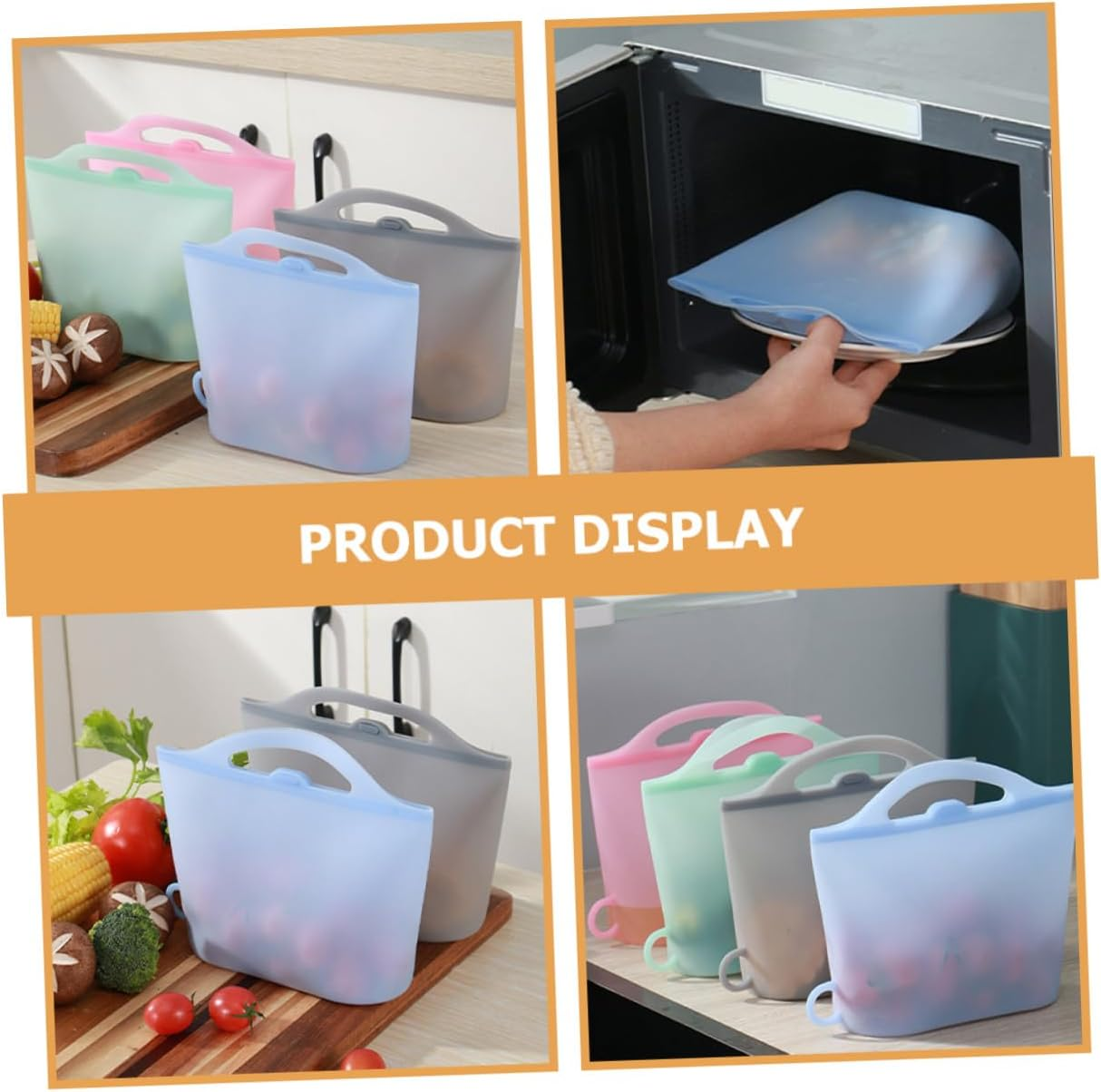 ULTECHNOVO 4Pcs Food Grade Silicone Fresh Keeping Bag Reusable Silicone Bags for Food Storage Kitchen Use image number 1