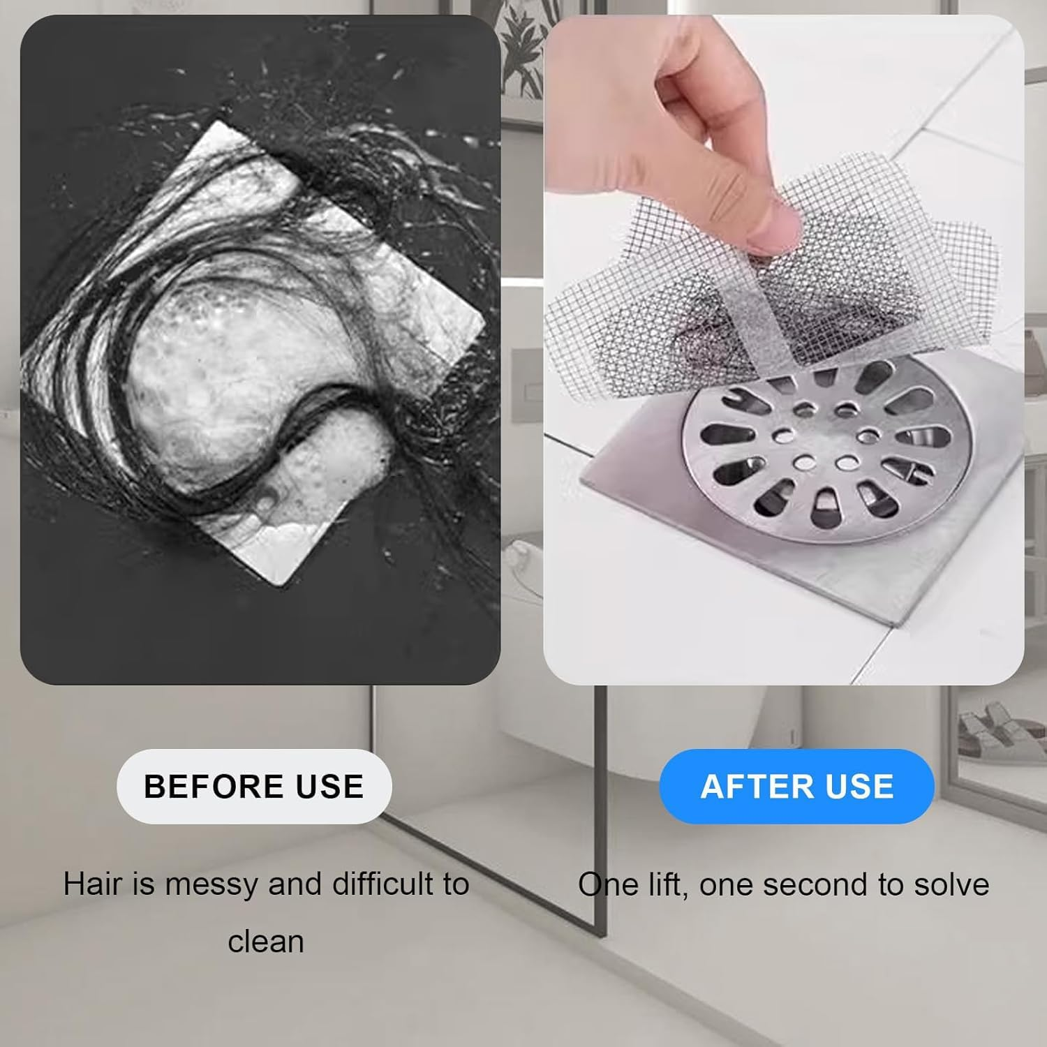 100Pcs Drain Stickers Floor,Shower Drain Hair Catcher,3.94 Inch Square Bath Tub Drain Strainer,For Bathtub Drain Cover for Kitchen Bathroom,Bathtub Drain Hair Catcher with Waterproof Adhesion Square image number 1