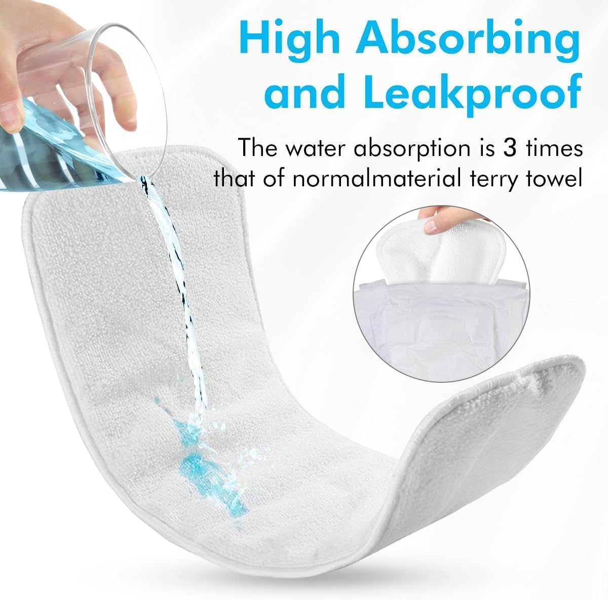 6 Pack Rayon Microfiber Inserts Liners for Adults Cloth Diapers for Incontinence Care, 4-Layer Washable Reusable Large Absorbent (White-Large) image number 1