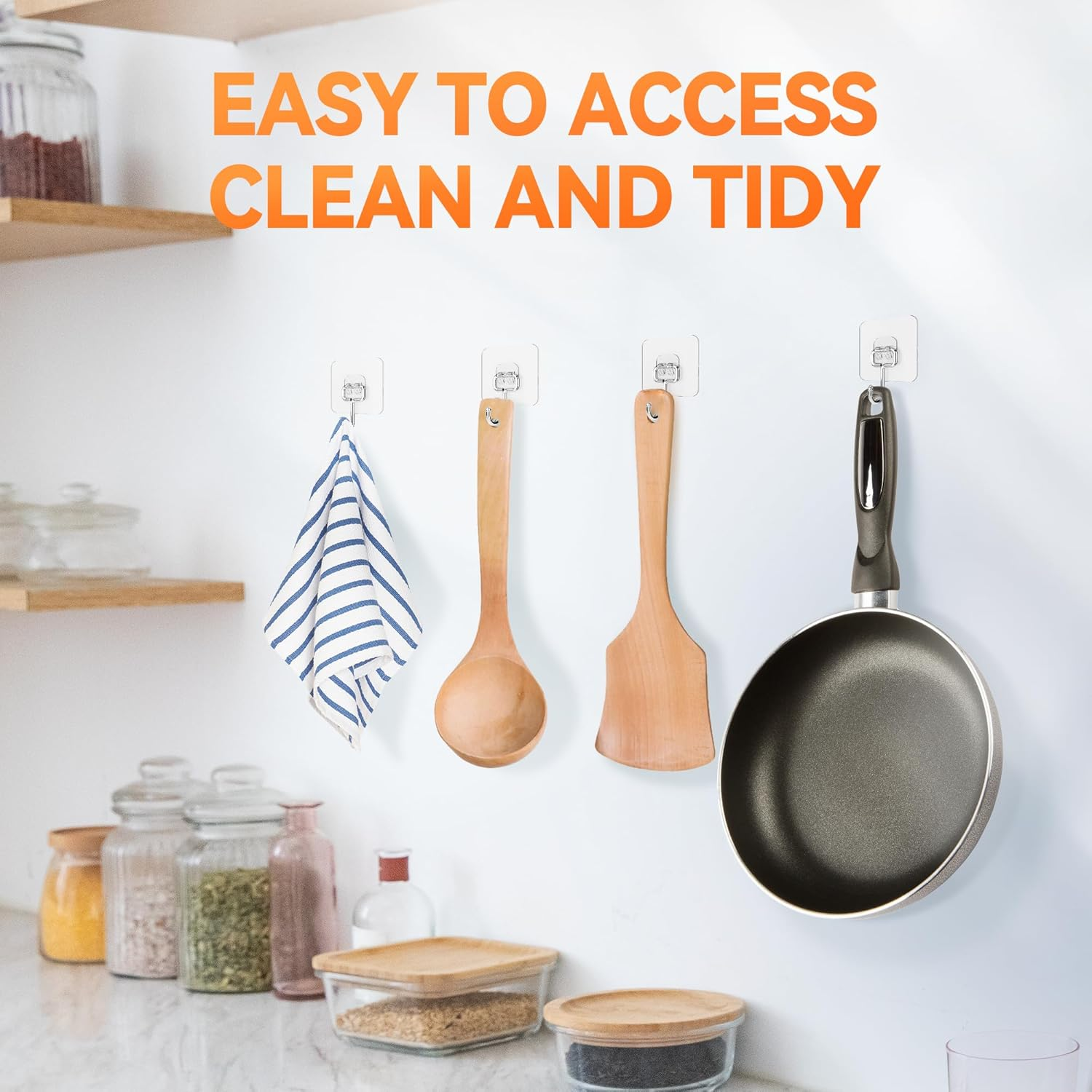 Transparent Heavy Duty Adhesive Hooks for Walls - Clear Hooks for Hanging, No Damage, Strong for Heavy Duty Use, Ideal for Kitchen image number 3