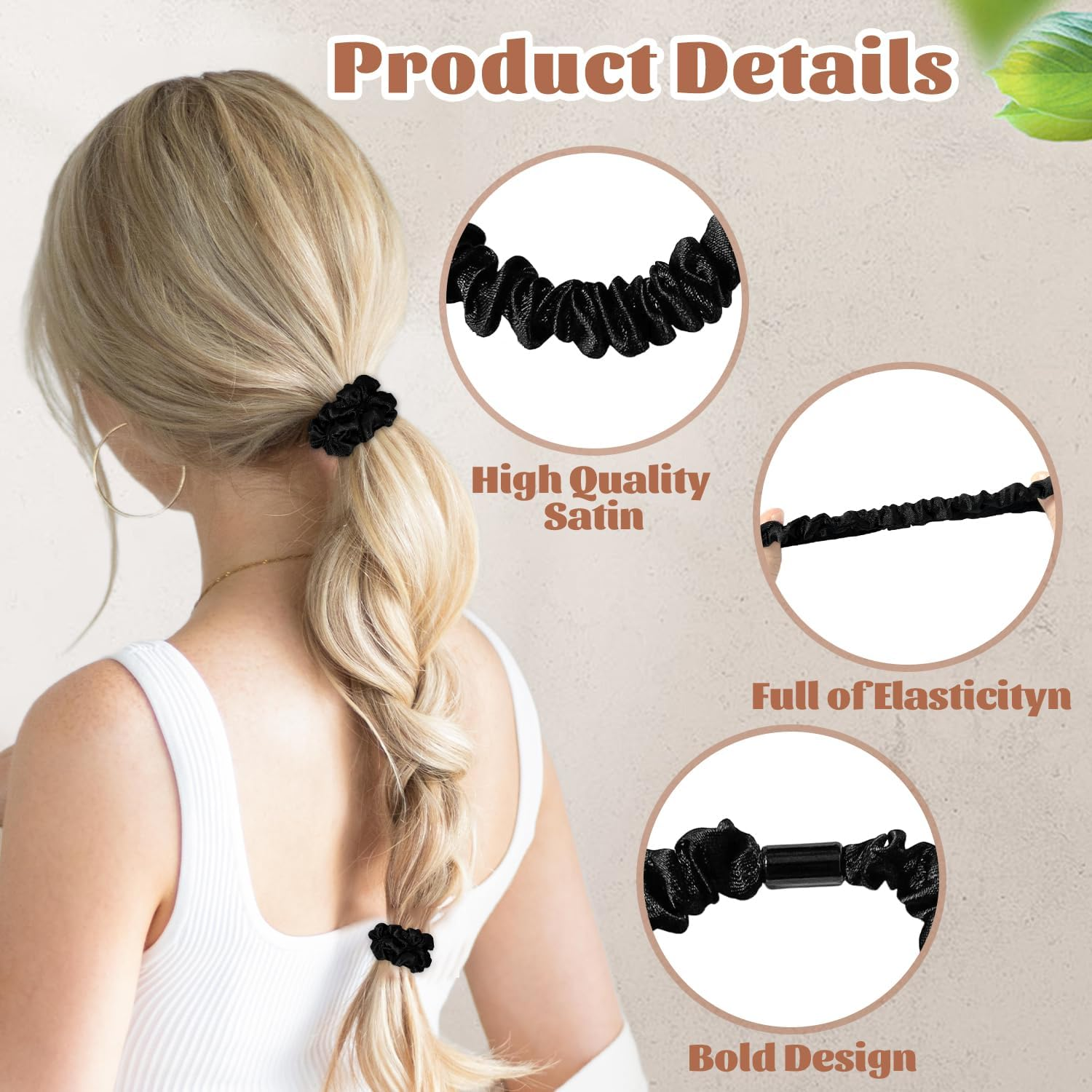 12 Pcs Satin Scrunchies | Satin Hair Ties | Elastic Hair Bands | Hair Bobbles | Hair Scrunchies for Women | Hair Ties No Damage | Black Hair Bands | Bobbles for Thick Hair