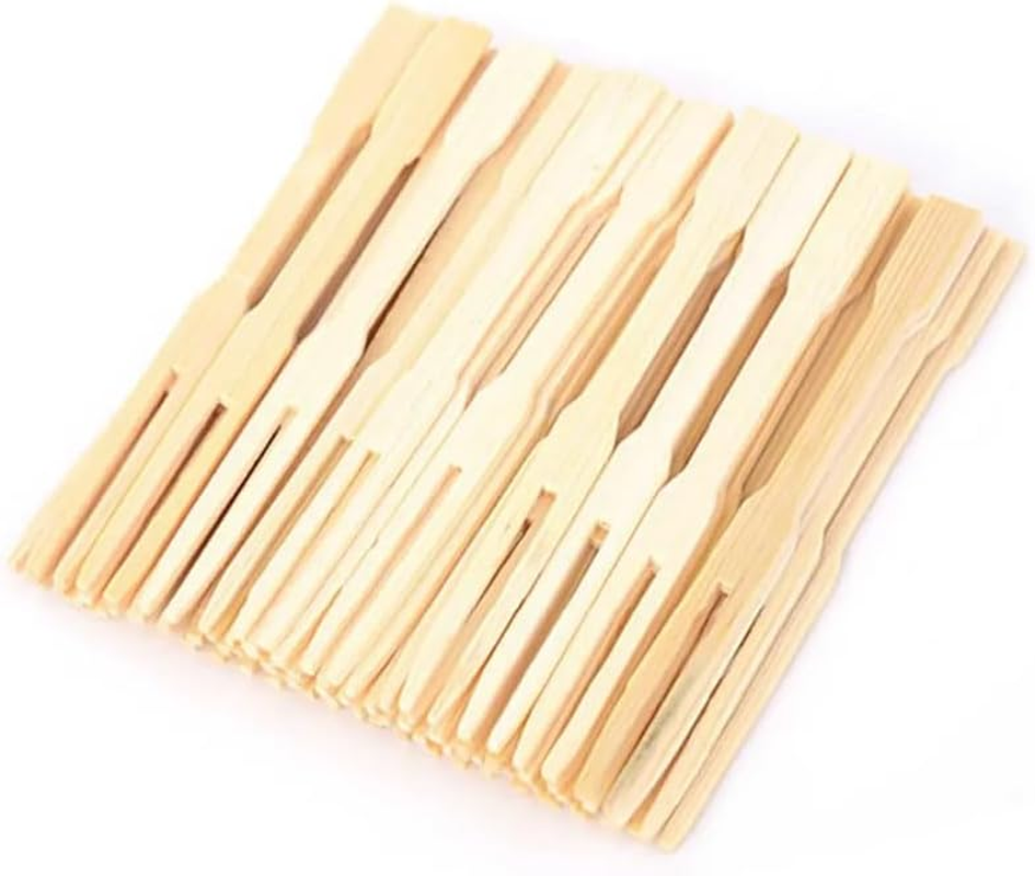 AIMALL 1000X Bamboo Catering Forks Pickings Sticks Cocktail Finger Food BBQ - 3.5 Inch Disposable Tongs for Appetizers, Finger Foods, BBQ & Parties image number 5