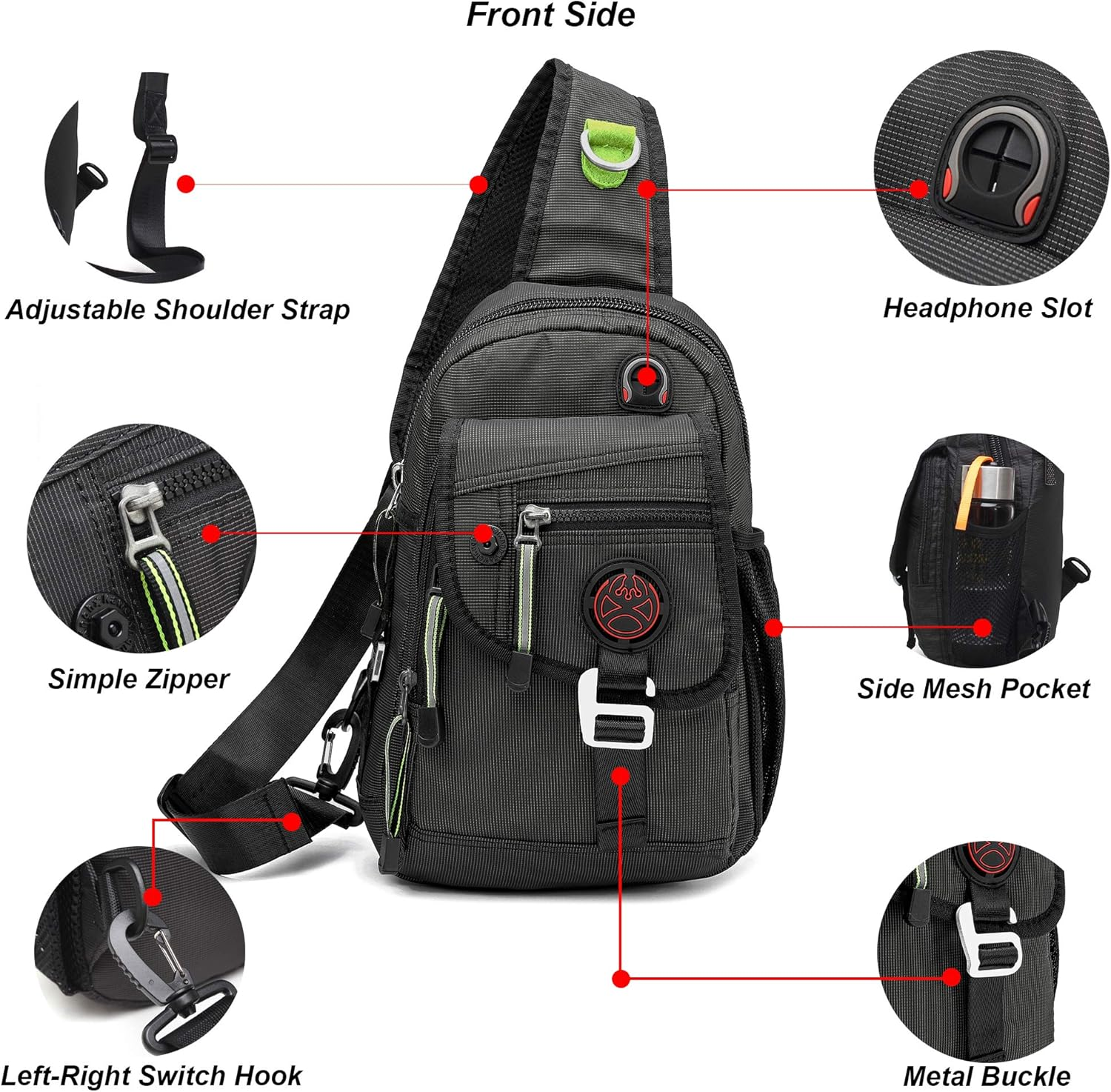 Nicgid Sling Bag Chest Shoulder Backpack Shoulder Bags for Ipad Tablet Outdoor Hiking Men Women - Dark Green image number 6