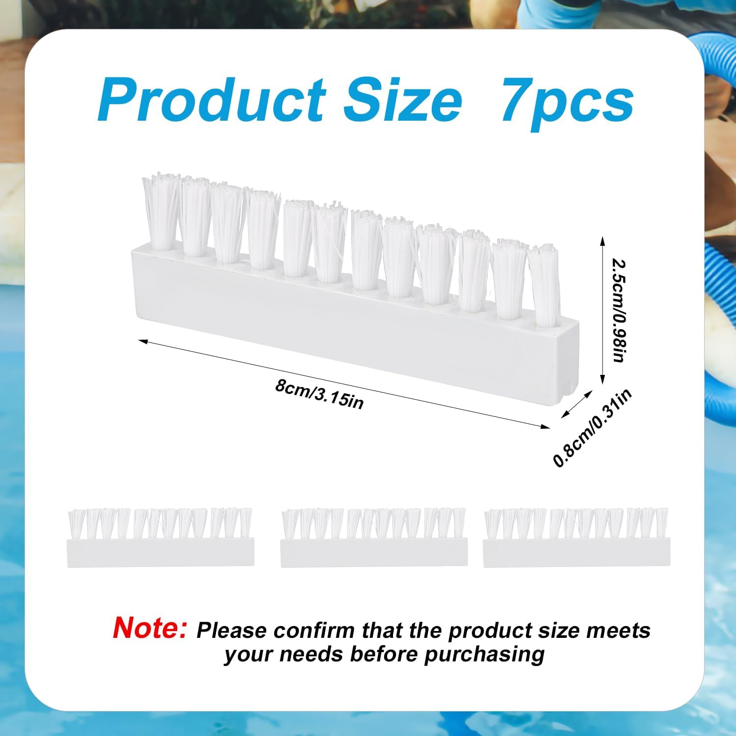 7Pcs Pool Vacuum Head Replacement Brushes, 3.15X0.98In Pool Cleaning Tools Plastic Universal Fit Pool Replacement Parts for Pool Vacuum Head Attachment image number 5