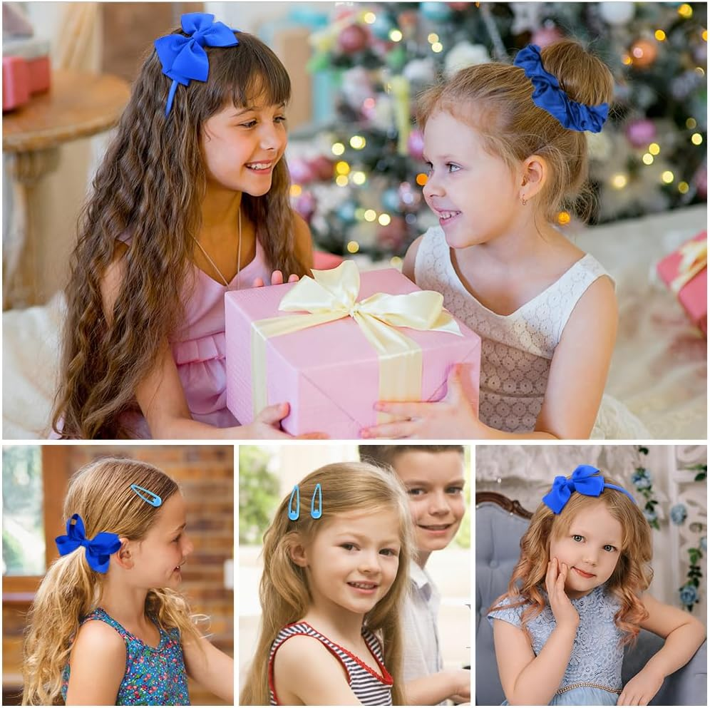 Bekecidi 48 PCS Girls School Hair Accessories Royal Blue Bow Hair Clips Headband Elastic Hair Bands Ribbon Hair Barrettes Bow Ponytail Holder Hair Accessories for Toddlers Kids Christmas Birthday Gift image number 4