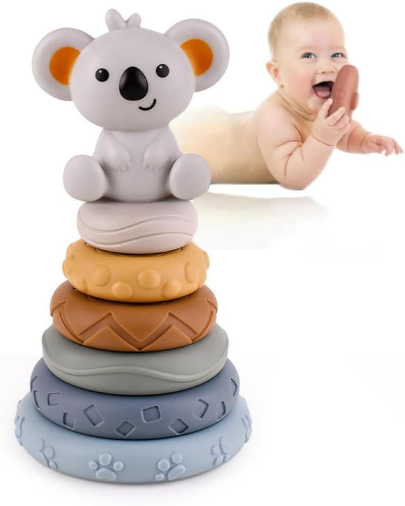 Stacking Nesting Circle Toy, Soft Squeeze Building Blocks Sensory Toys, Early Learning Color & Pattern Montessori Toys for for for 0-3-6-12 Months Old Infant Baby Boy Girl image number 6