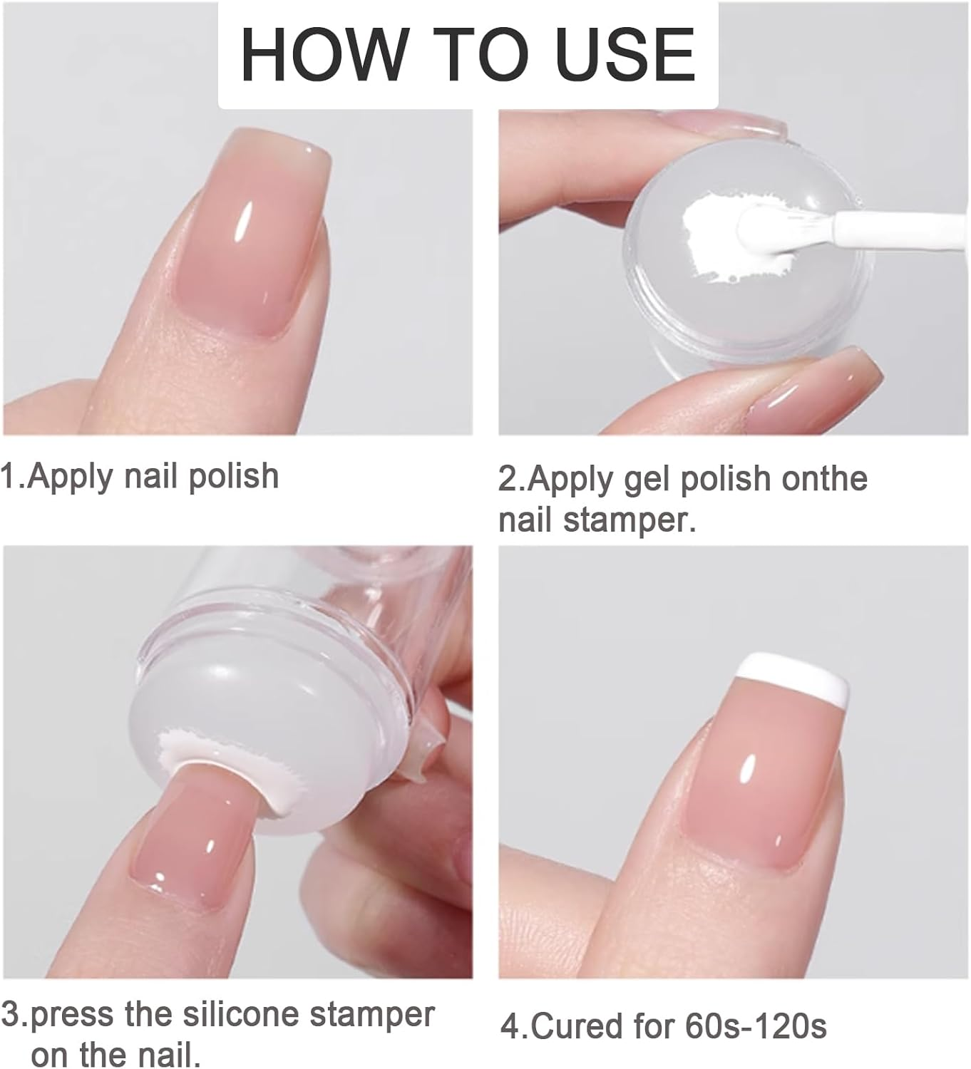 Corigly French Nail Stamper with Scrapers : Nail Art Clear Jelly Stamp for French Manicure, Long Silicone Nail Stamper French Tip with Heads for Home Nail Art Polish Salon image number 4