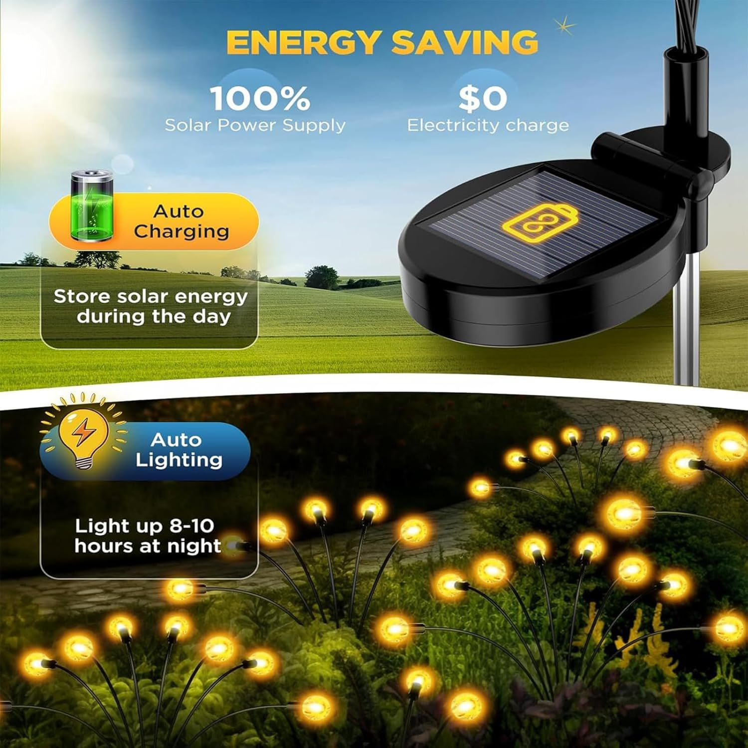 Solar Garden Lights,40 LED Firefly Lights Crystal Ball Sway by Wind, Solar Lights Outdoor Waterproof for Christmas Landscape Decorations Yard Pathway Swaying Lights (4 Packs) image number 1