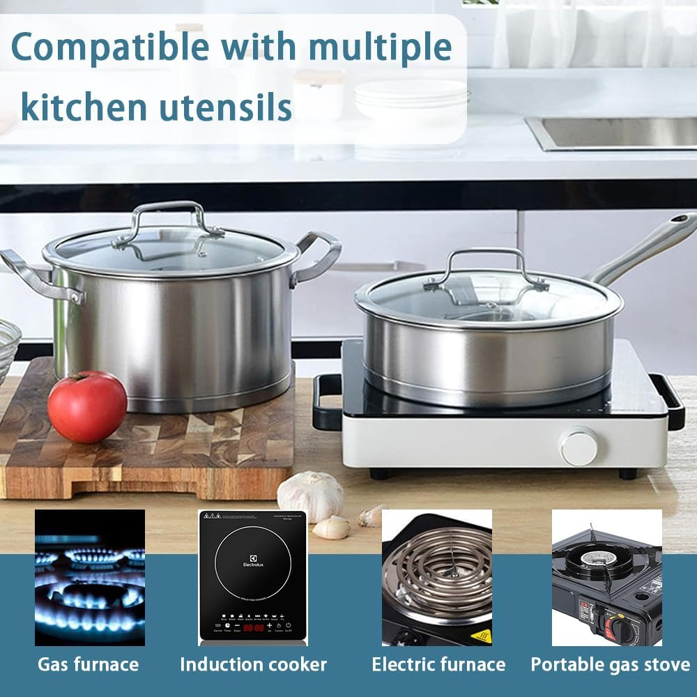 GUDAJIN Stainless Steel Cooking Pot Set of 2, 25 CM Frying Pan and 26 CM Non-Stick Saucepan with Lid, Kitchen Cookware Set, Stainless Steel Cooking Pots and Pans for All Stovetops image number 1