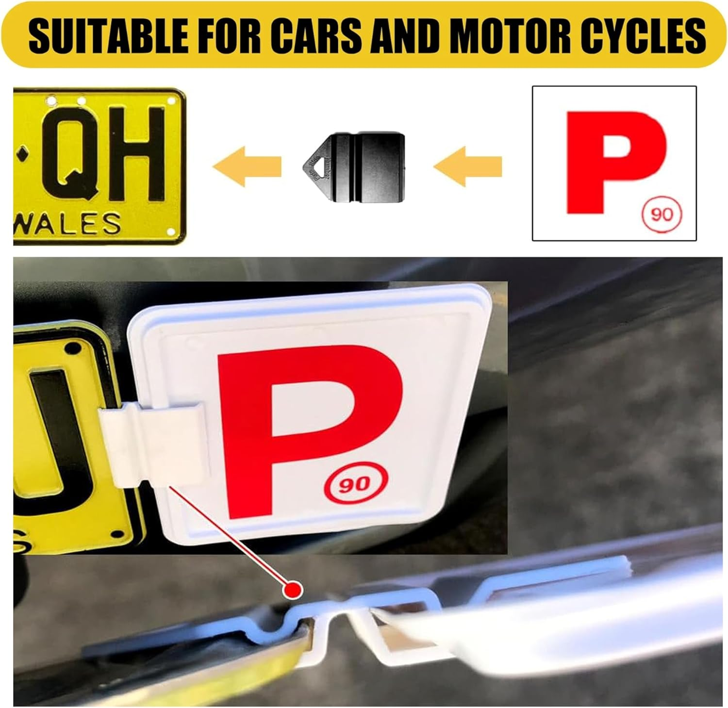 White L & P Plate Holder Clips - Number Plate Mounting Kit for Cars - Durable Plastic Car Accessories (8)