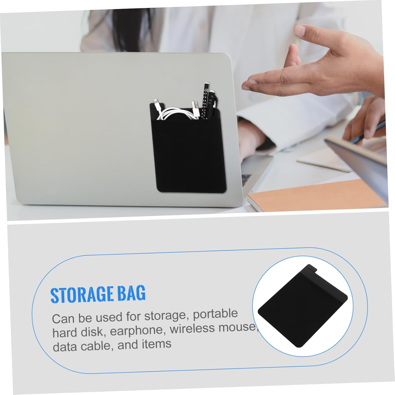 KONTONTY 1Pc Elastic Laptop Organizer for Tablets Laptops Seamless Storage Bag for Wireless Mouse External Hard Drive Accessories Black