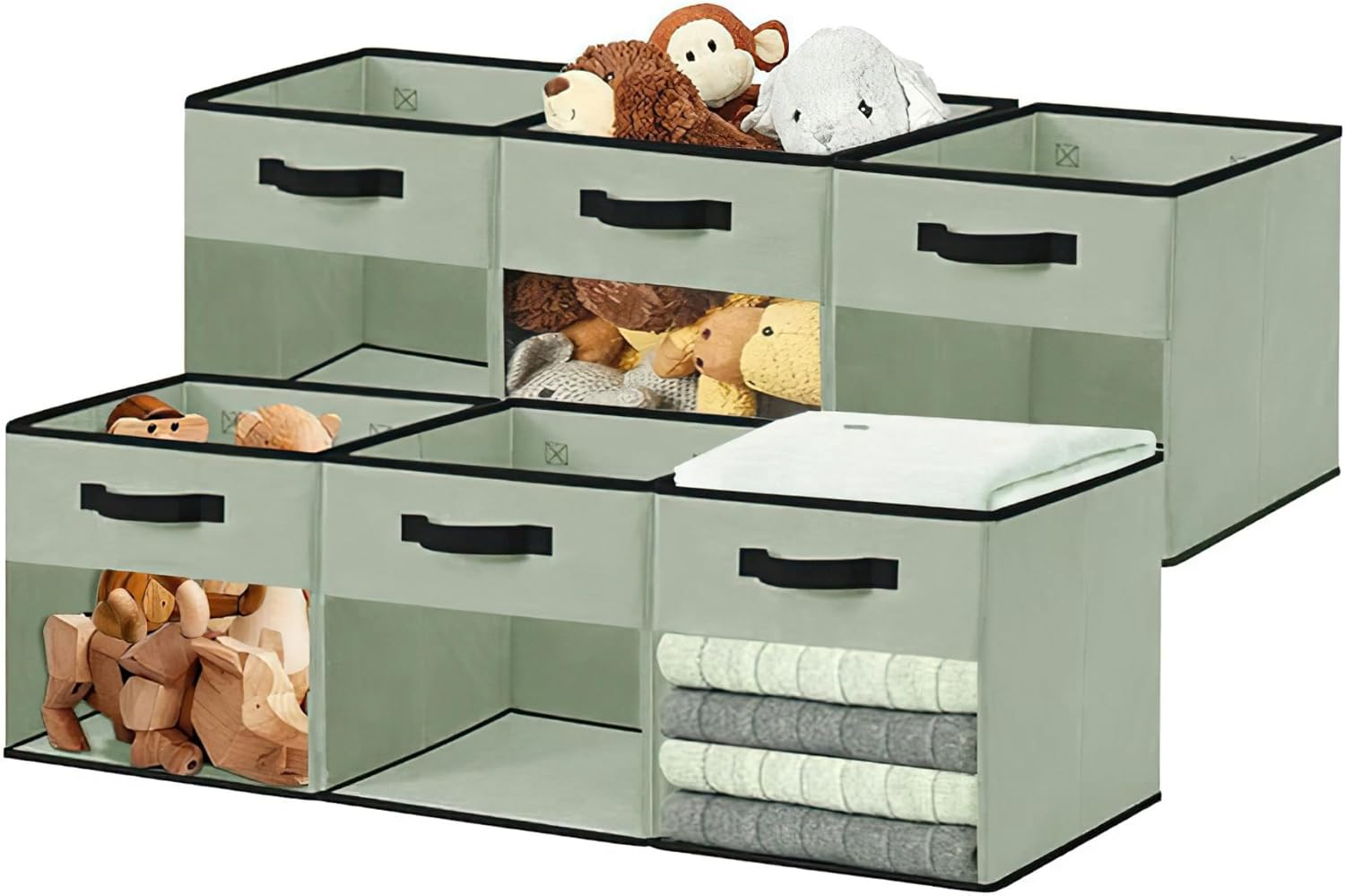 DECOMOMO Storage Bins, Cube Storage Bin with Window, Fabric Storage Cubes for Shelves (11" / 6Pcs, Black)