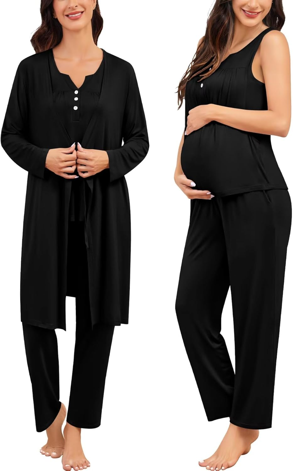 SWOMOG Maternity Nursing Pajamas Sets 3 PCS Women Postpartum Pajama Breastfeeding 3 in 1 Labor Delivery Button Pregnancy Pjs image number 7