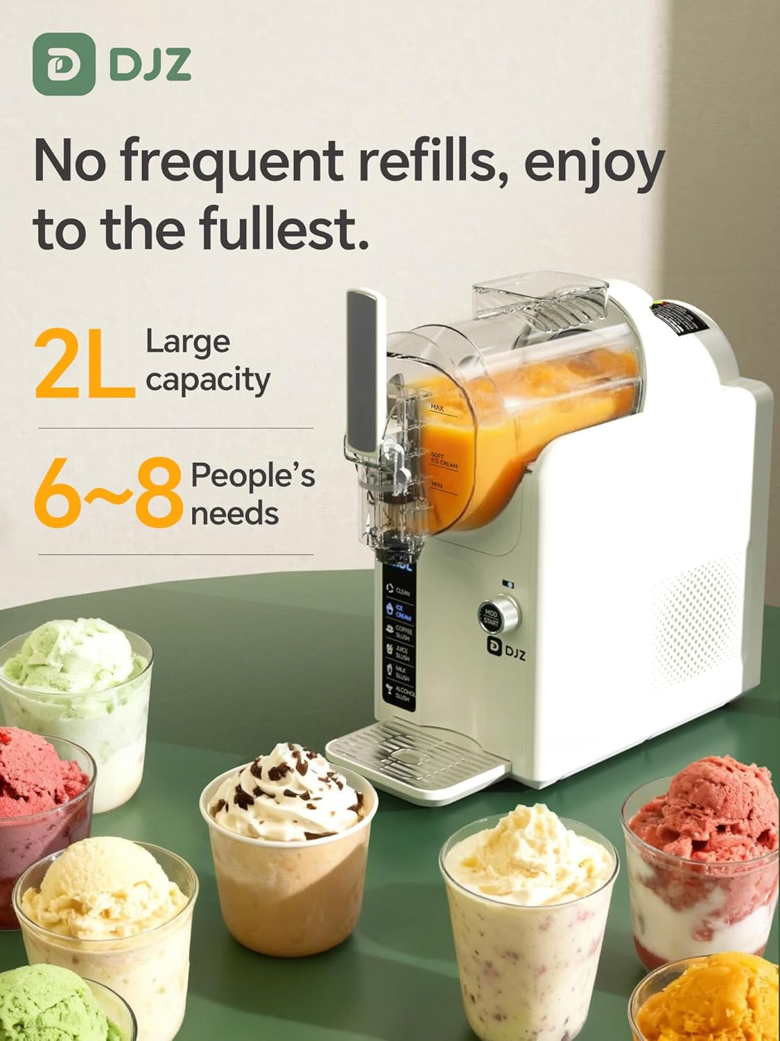 DJZ Slushie Machine with Ice Cream Maker, Ice Free, 5 One-Touch Modes, Self-Cleaning, Quiet, with Led Display & 2L Large Capacity for Home & Parties image number 4