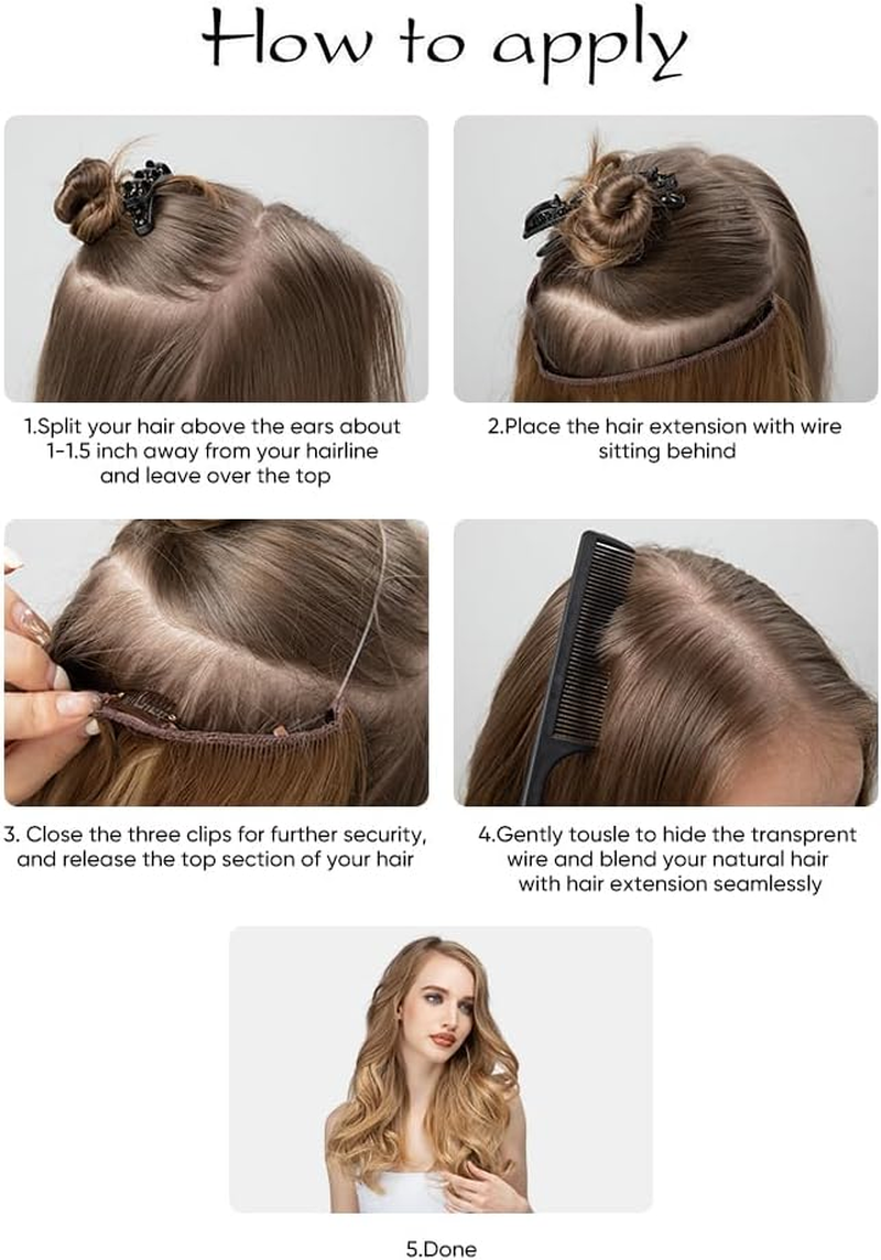 SARLA Short 14" Dark Brown Halo Hair Extension Secret Wire Hidden Hair Wavy 4.3Oz Synthetic Wavy Curly Natural Hairpieces Hair Piece (M04, 6# Dark Brown) image number 3