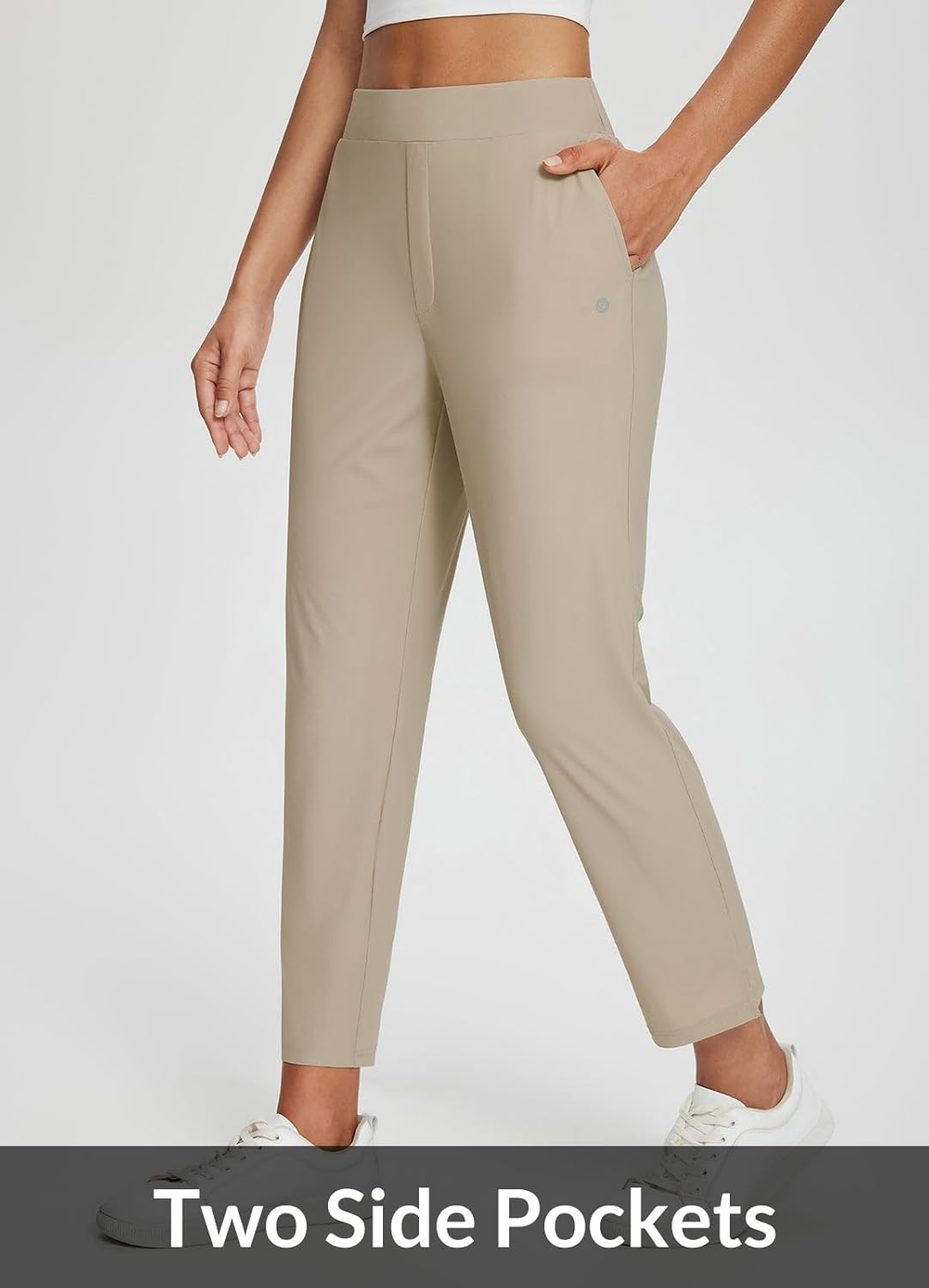 Baleaf Womens Travel Pants Lightweight Ankle Dress Pants with Zipper Pockets Golf Pants Stretch Petite Work Summer UPF50 image number 6